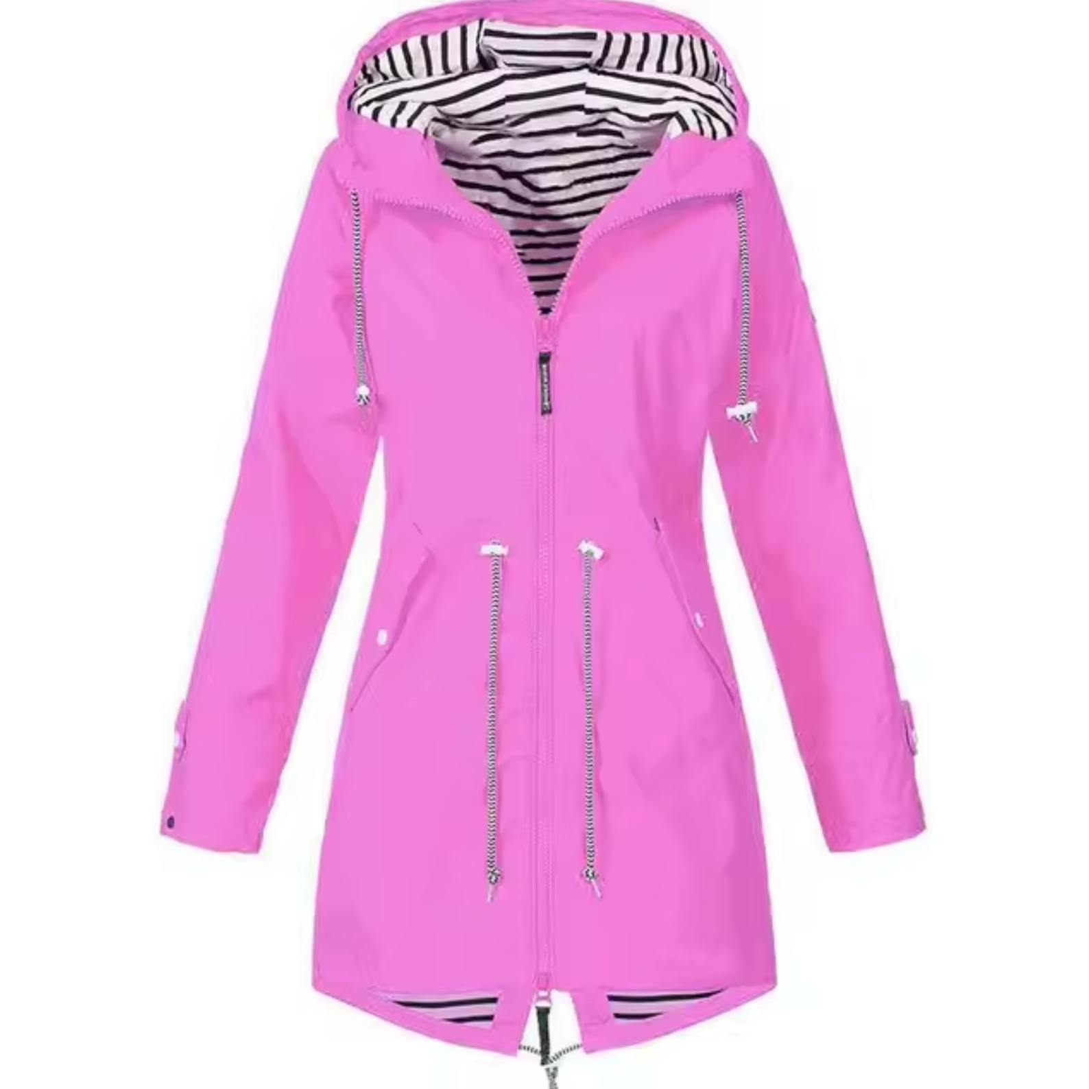 RAIN JACKET | PARKA COAT WITH HOOD AND DRAWSTRING WAIST