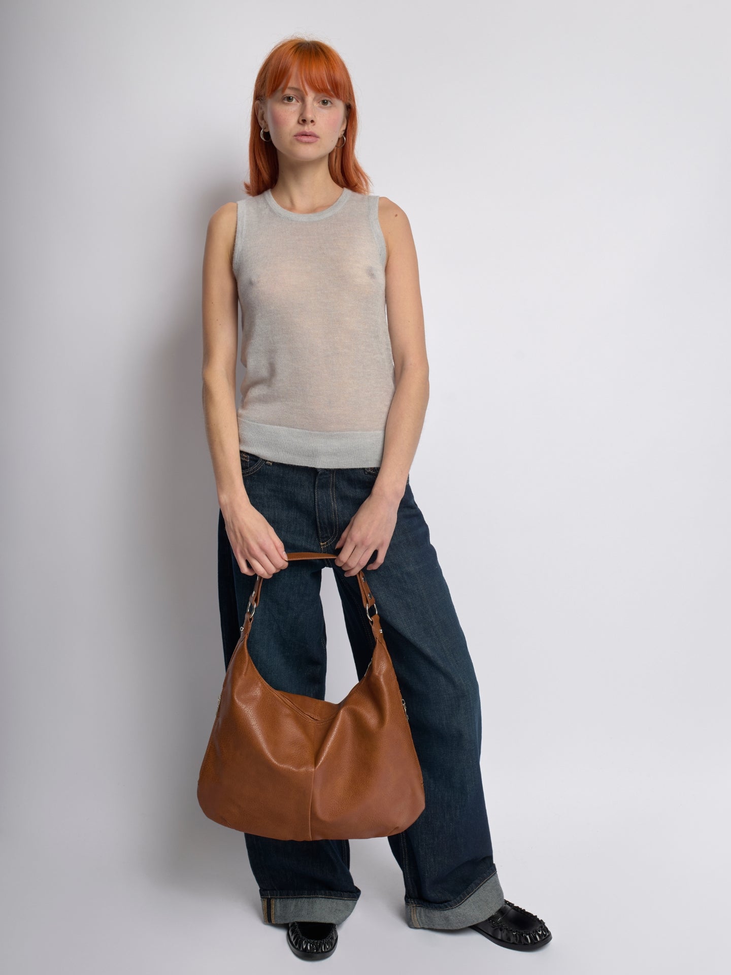 HANDBAG | SOFT LEATHER HOBO BAG WITH METAL RING DETAILS