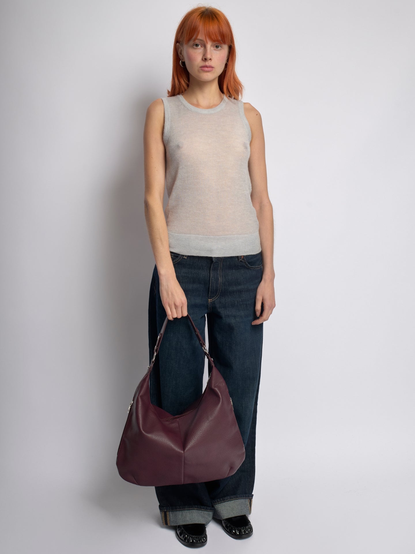 HANDBAG | SOFT LEATHER HOBO BAG WITH METAL RING DETAILS