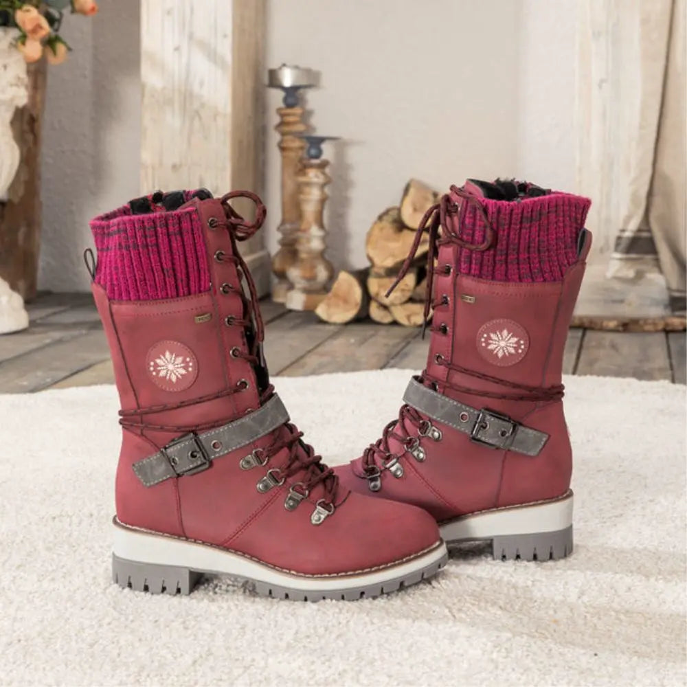 WINTER BOOTS | LACE-UP SNOW BOOTS WITH KNIT CUFF AND BUCKLE DETAIL