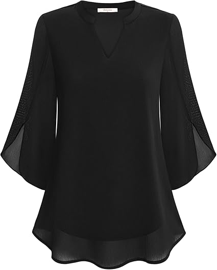 CHIFFON V-NECK BLOUSE - FLUTTER 3/4 SLEEVES