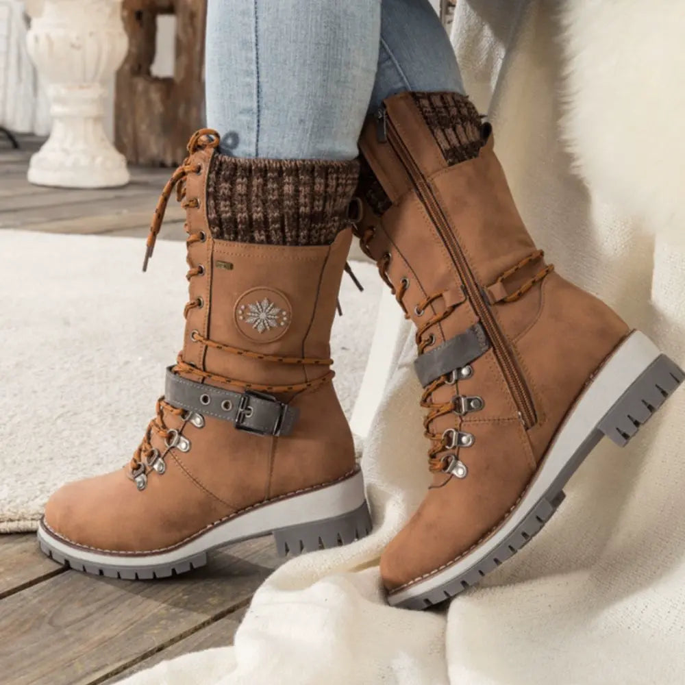 WINTER BOOTS | LACE-UP SNOW BOOTS WITH KNIT CUFF AND BUCKLE DETAIL
