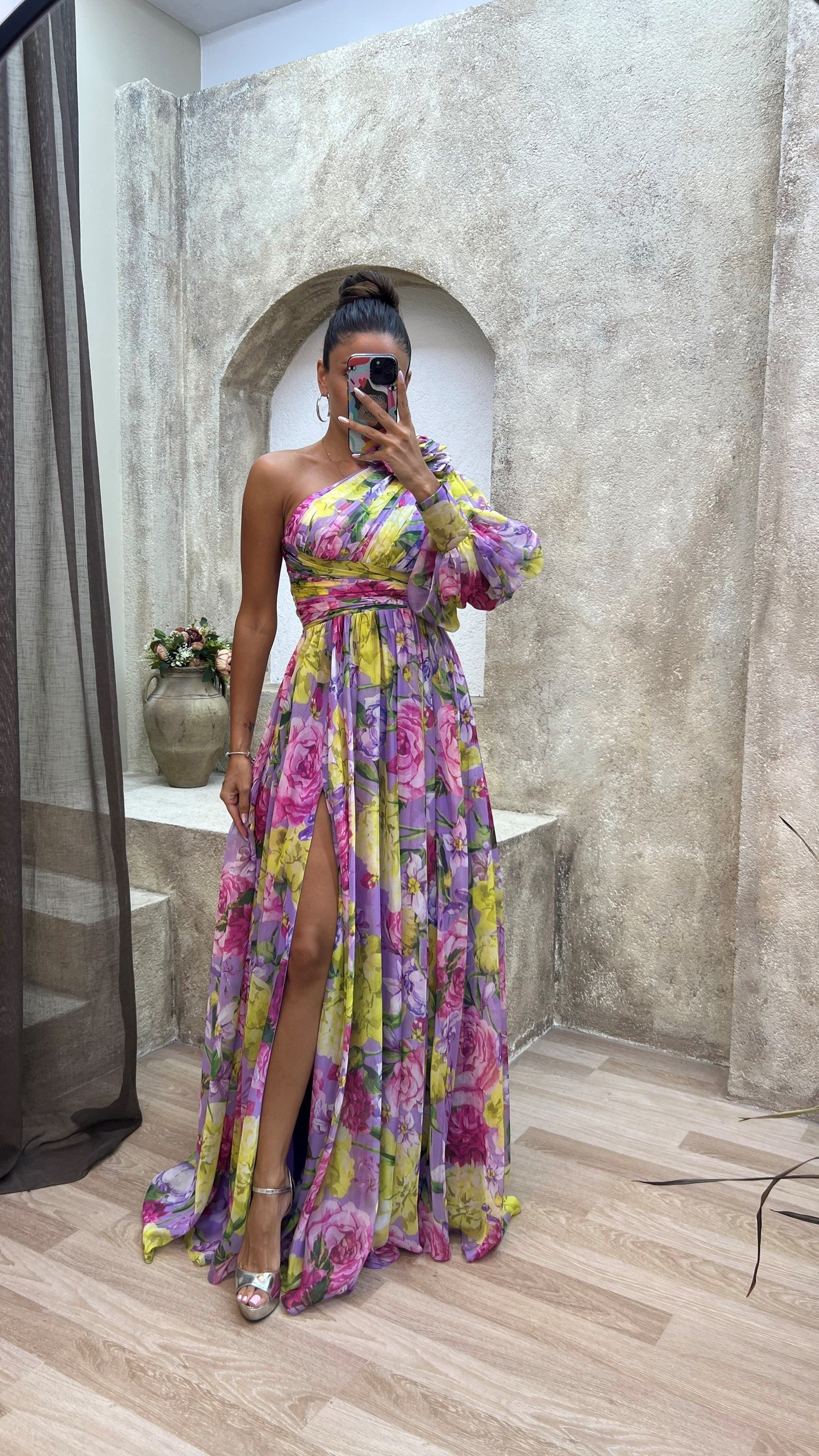WEDDING GUEST DRESS | ONE-SHOULDER MAXI WITH PLEATED SKIRT