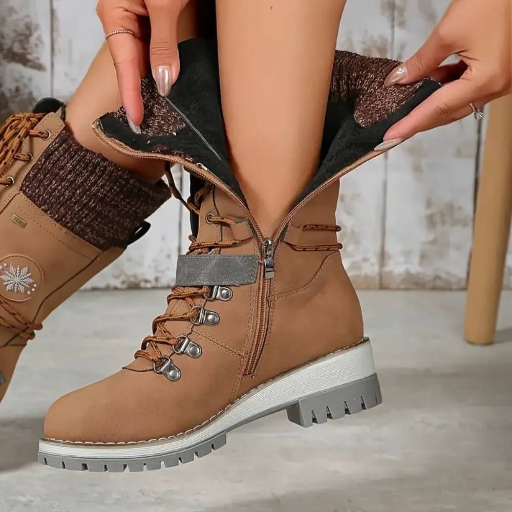 WINTER BOOTS | LACE-UP SNOW BOOTS WITH KNIT CUFF AND BUCKLE DETAIL
