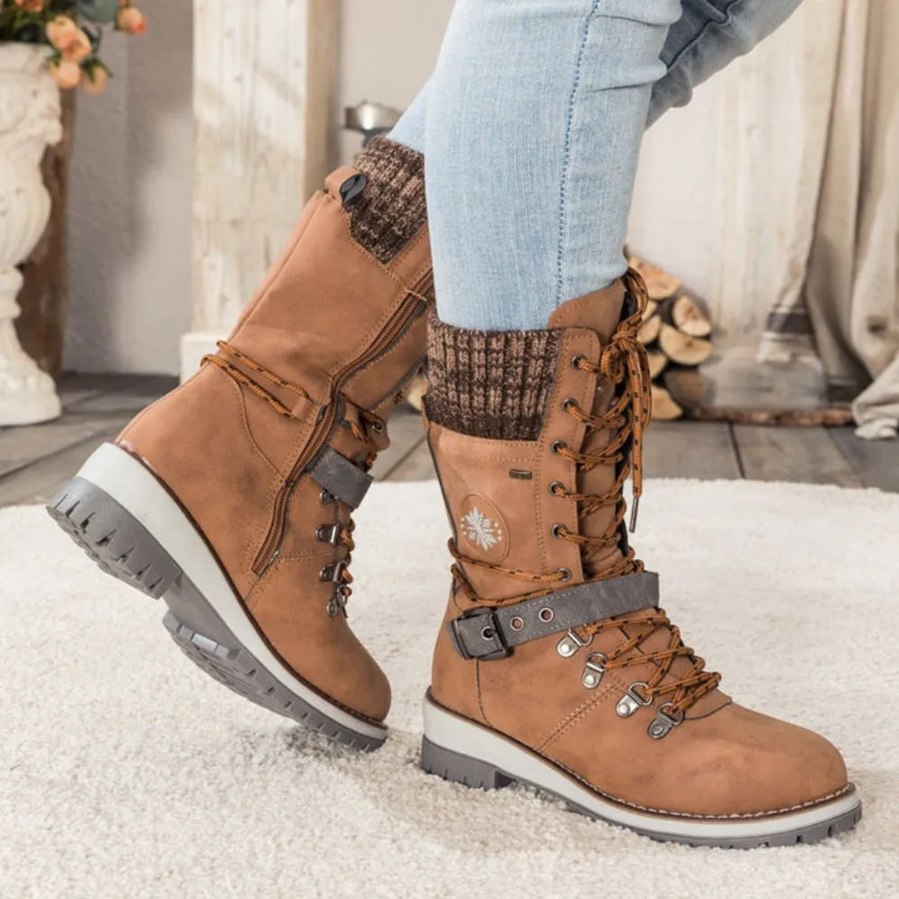 WINTER BOOTS | LACE-UP SNOW BOOTS WITH KNIT CUFF AND BUCKLE DETAIL