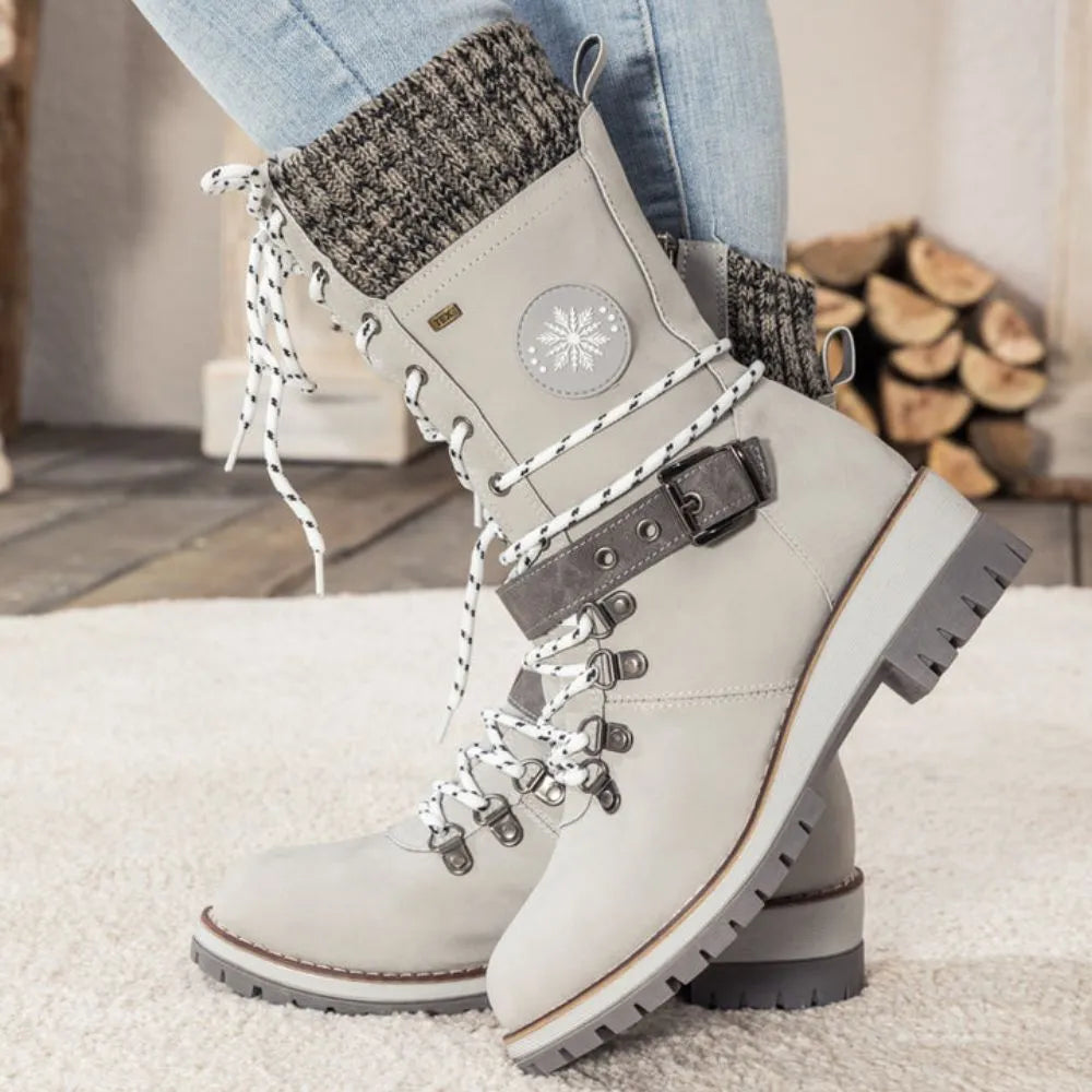 WINTER BOOTS | LACE-UP SNOW BOOTS WITH KNIT CUFF AND BUCKLE DETAIL