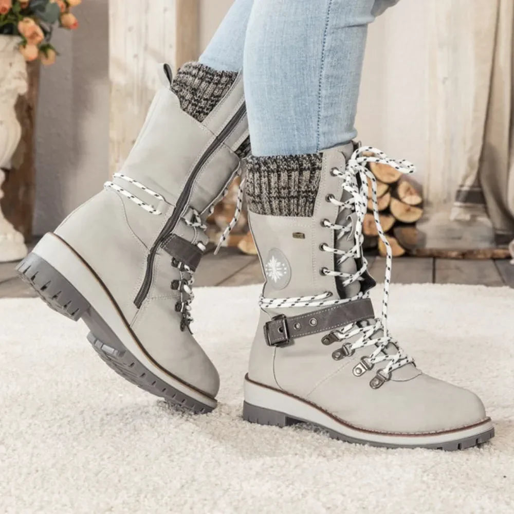 WINTER BOOTS | LACE-UP SNOW BOOTS WITH KNIT CUFF AND BUCKLE DETAIL