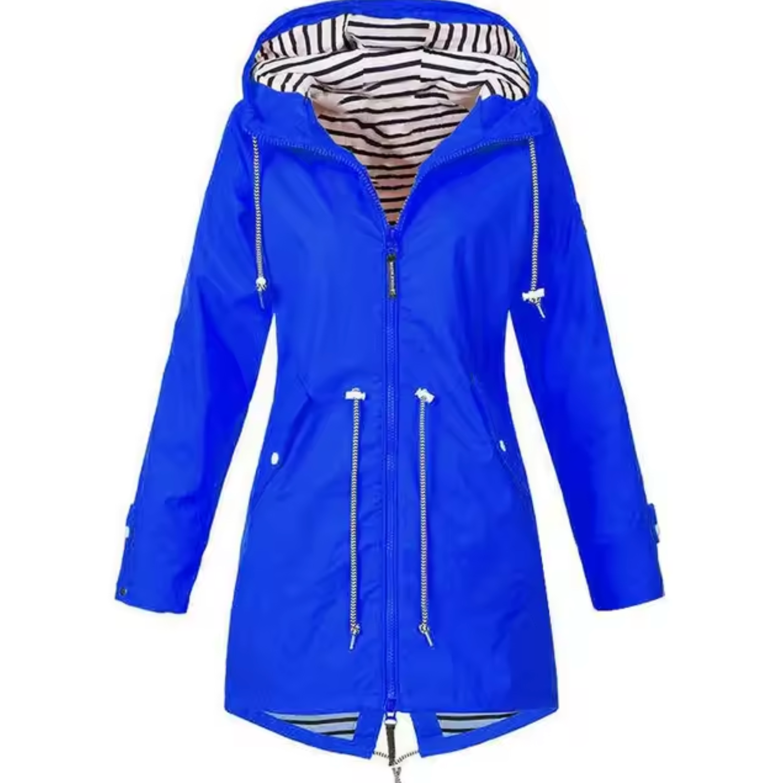RAIN JACKET | PARKA COAT WITH HOOD AND DRAWSTRING WAIST