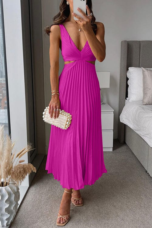 CHRISTMAS MIDI DRESS | PLEATED WITH CUT-OUT WAIST & V-NECKLINE