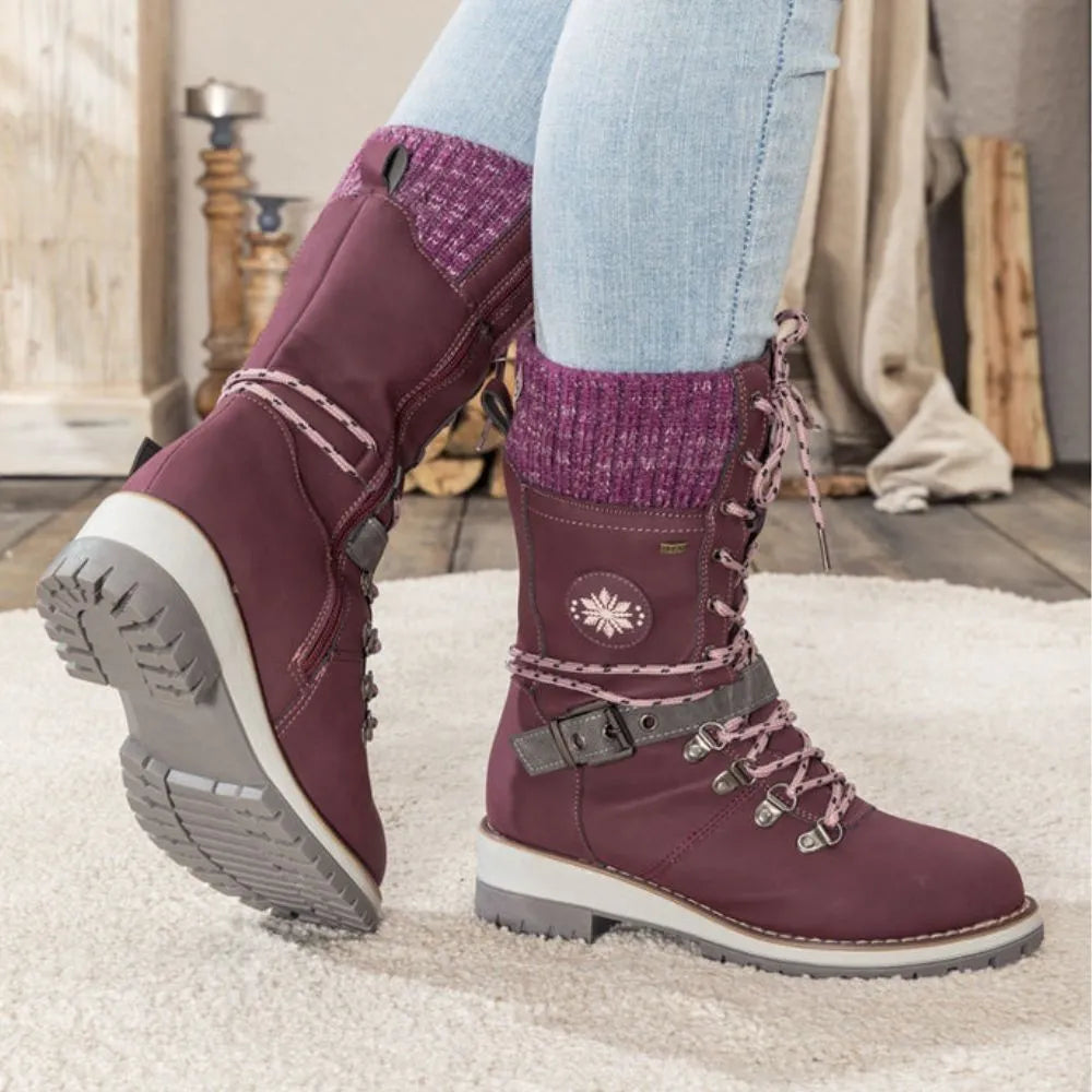 WINTER BOOTS | LACE-UP SNOW BOOTS WITH KNIT CUFF AND BUCKLE DETAIL