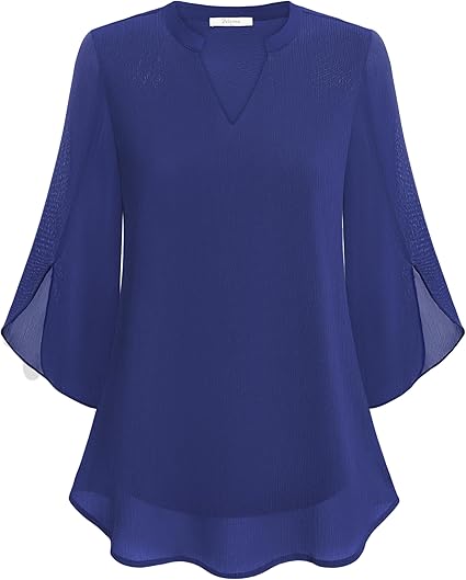 CHIFFON V-NECK BLOUSE - FLUTTER 3/4 SLEEVES