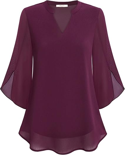 CHIFFON V-NECK BLOUSE - FLUTTER 3/4 SLEEVES