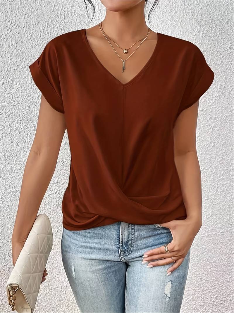 URBAN ELEGANCE | BLACK SATIN V-NECK BLOUSE