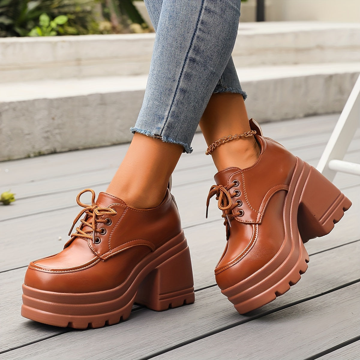 PLATFORM SHOES | RETRO CHUNKY LACE-UP BLOCK HEEL BOOTS