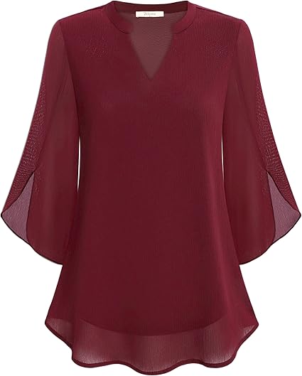 CHIFFON V-NECK BLOUSE - FLUTTER 3/4 SLEEVES