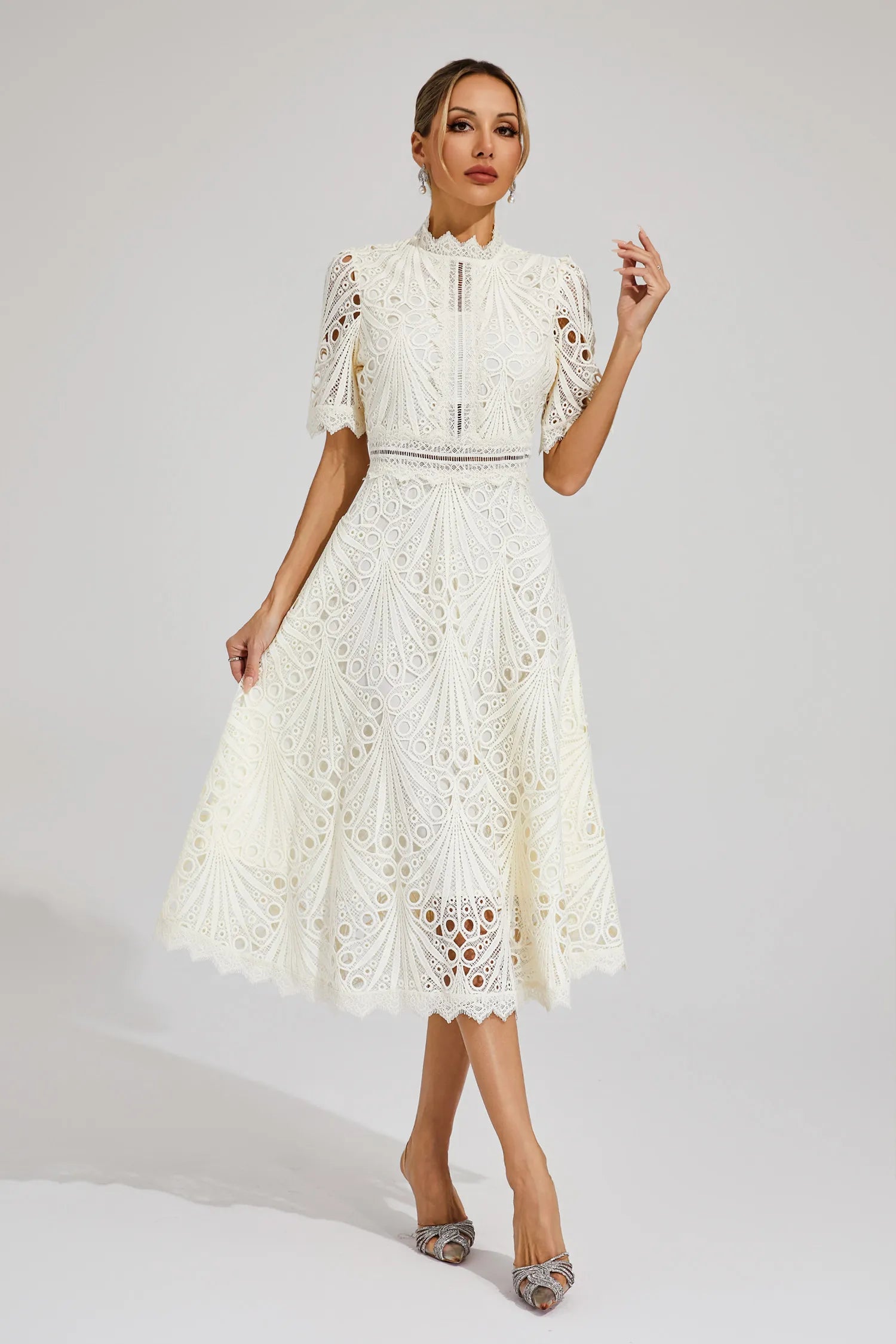 GRADUATION DRESS | MIDI WITH HIGH-NECK A-LINE SILHOUETTE
