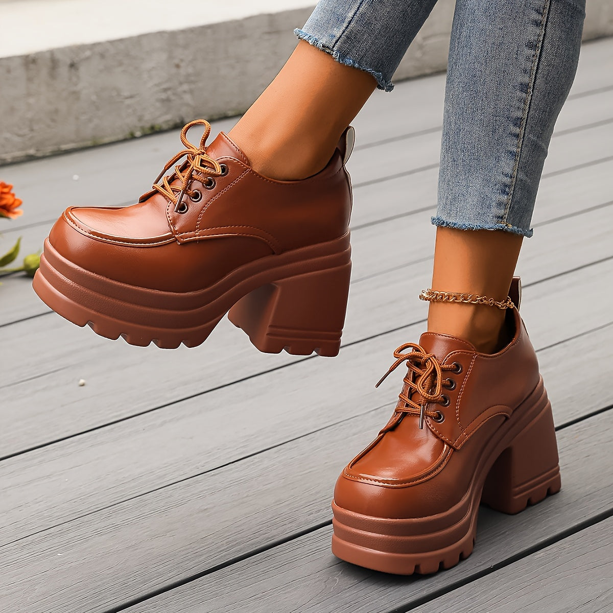 PLATFORM SHOES | RETRO CHUNKY LACE-UP BLOCK HEEL BOOTS