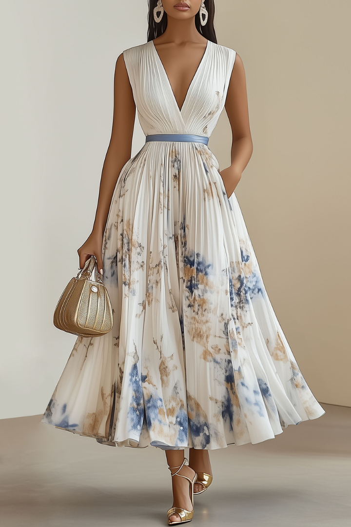 GRADUATION DRESS | PLEATED MIDI WITH V-NECKLINE & DEFINED WAIST