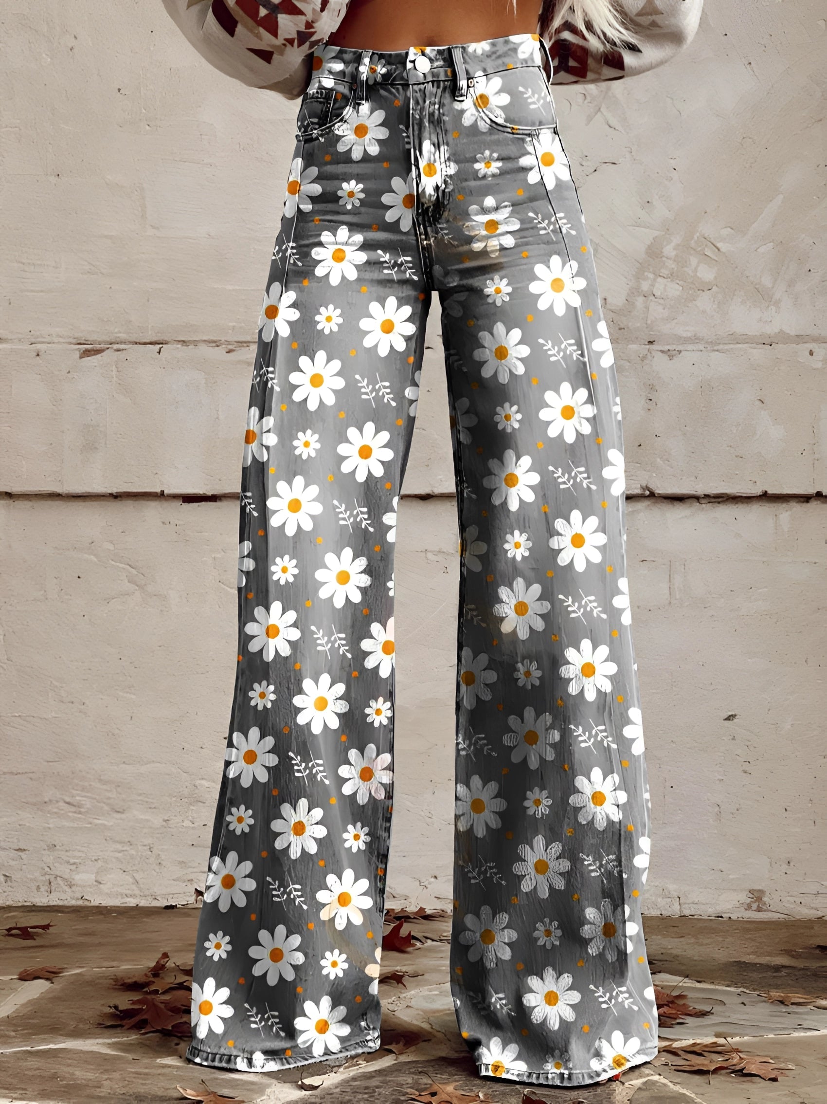 BOLD BLOOM | HIGH WAIST WIDE LEG FLORAL JEANS