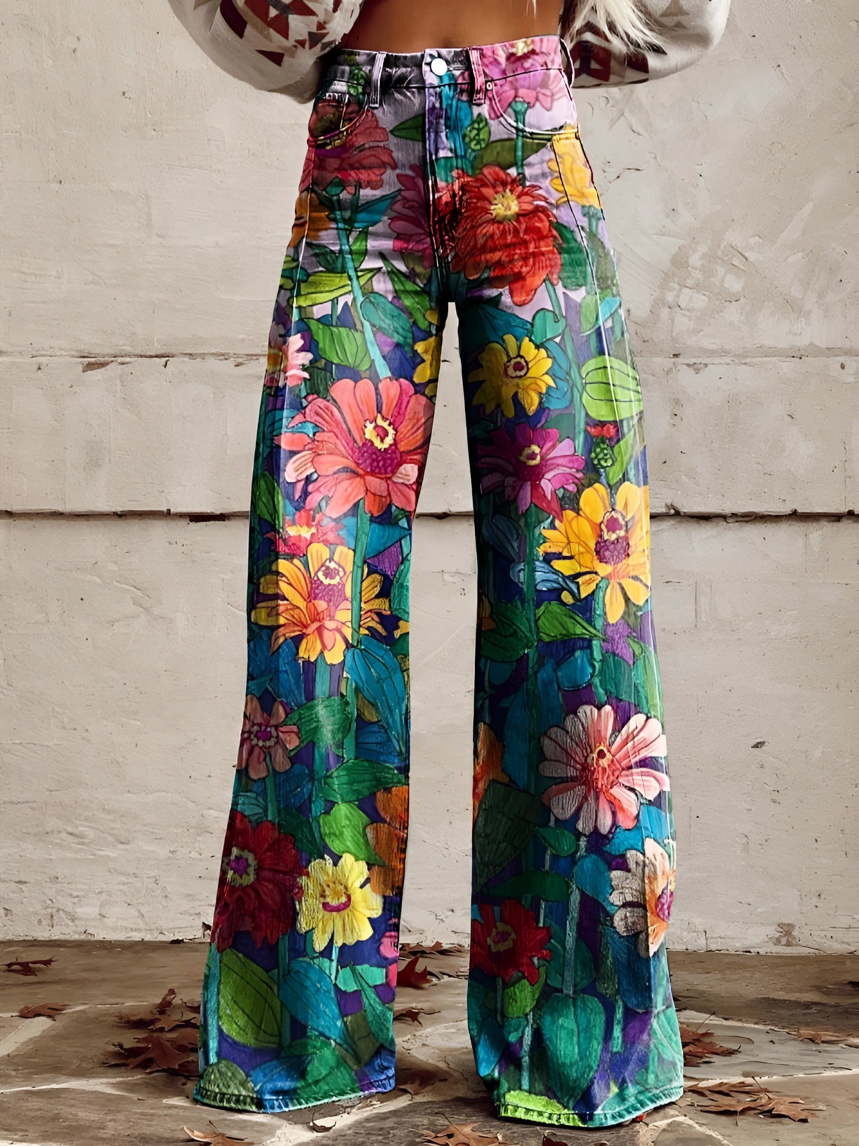 BOLD BLOOM | HIGH WAIST WIDE LEG FLORAL JEANS