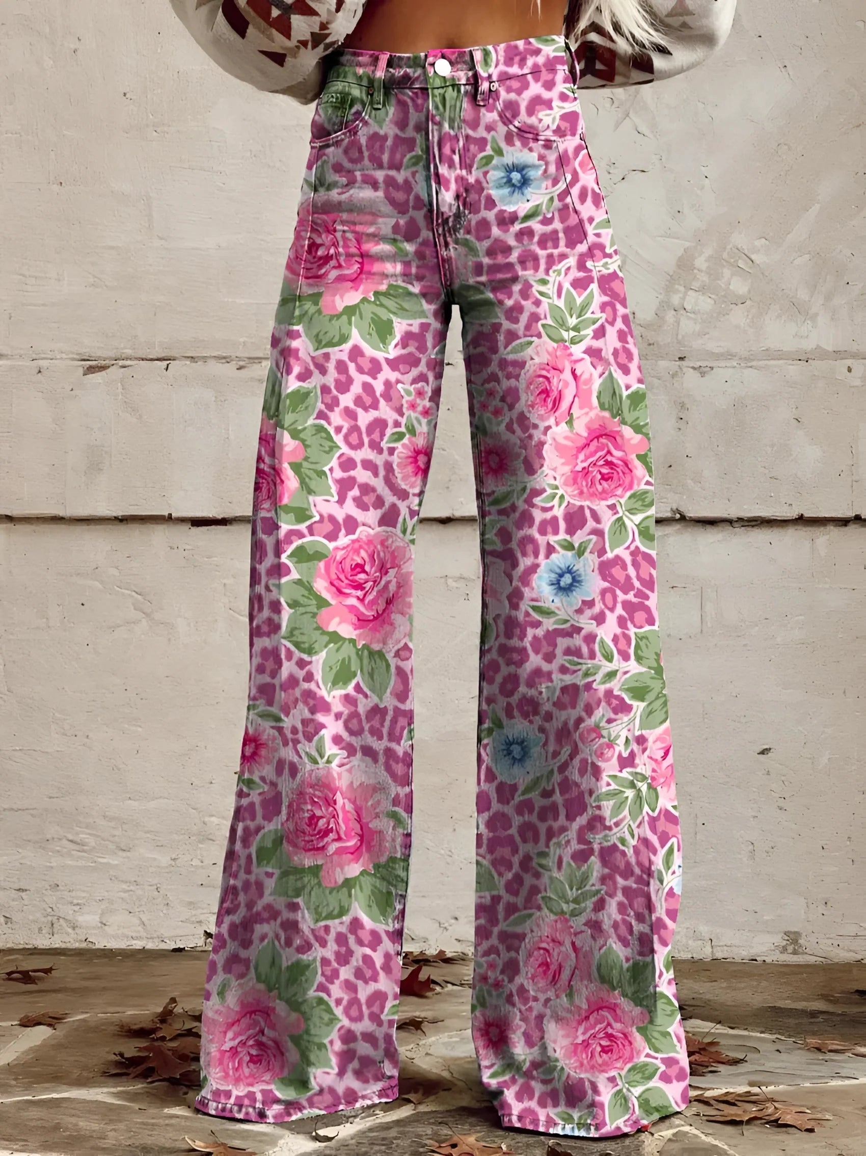 BOLD BLOOM | HIGH WAIST WIDE LEG FLORAL JEANS