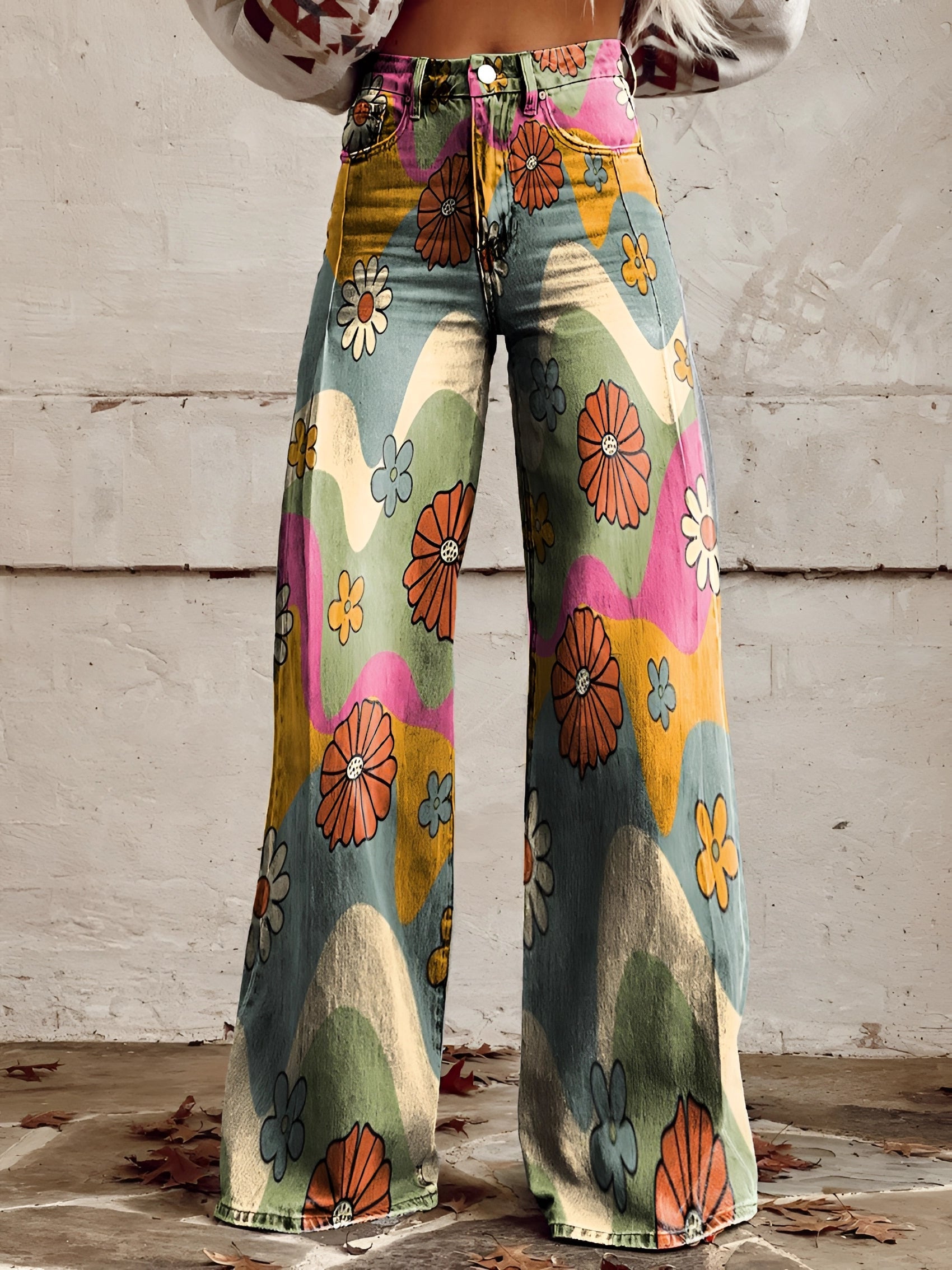 BOLD BLOOM | HIGH WAIST WIDE LEG FLORAL JEANS