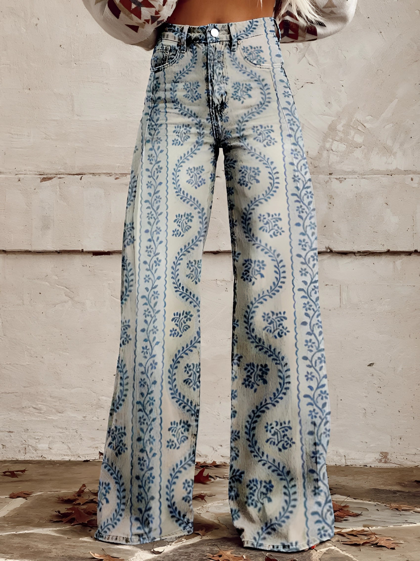 BOLD BLOOM | HIGH WAIST WIDE LEG FLORAL JEANS