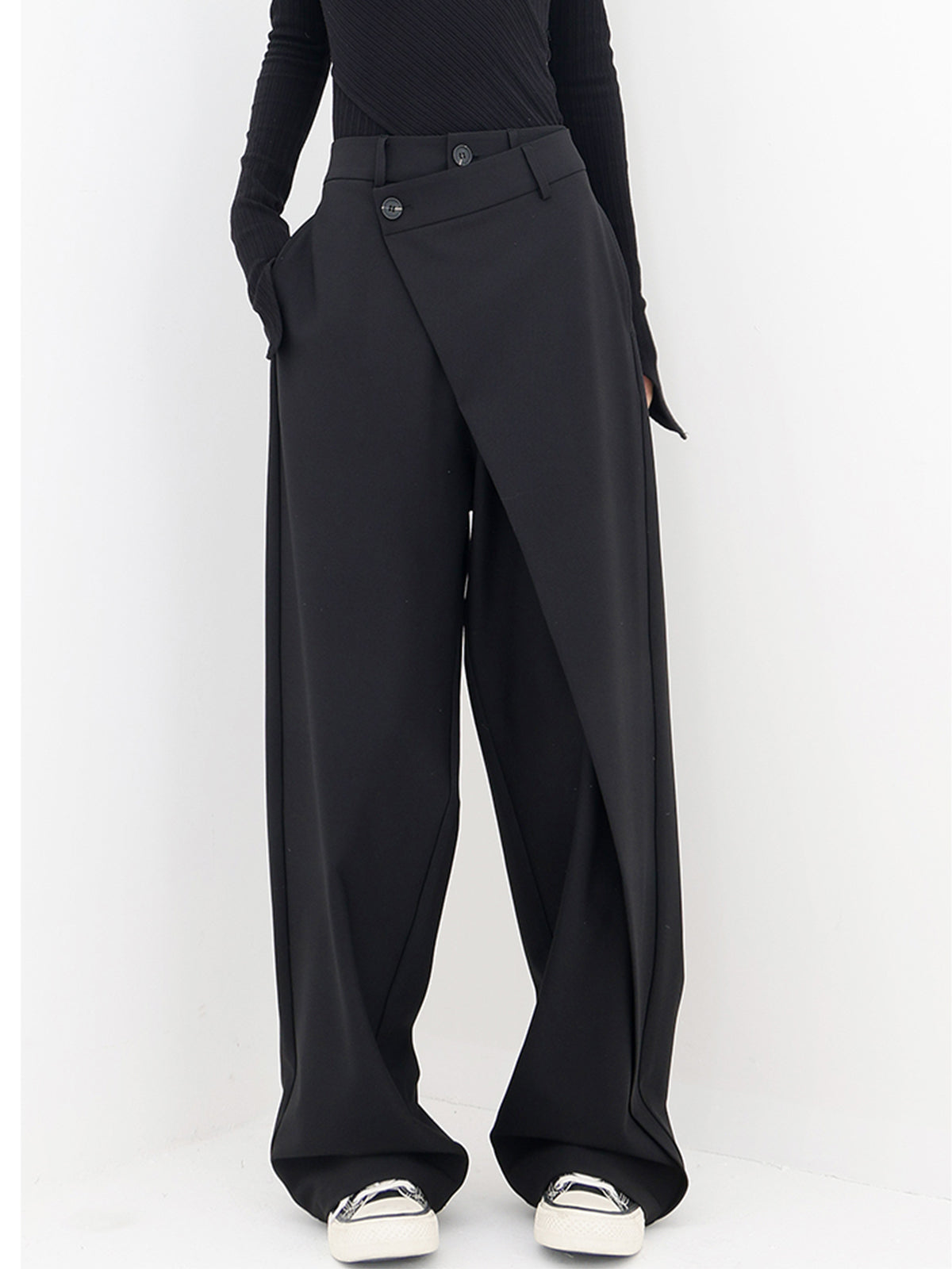 MODERN ELEGANCE | ASYMMETRIC HIGH WAIST WIDE LEG TROUSERS