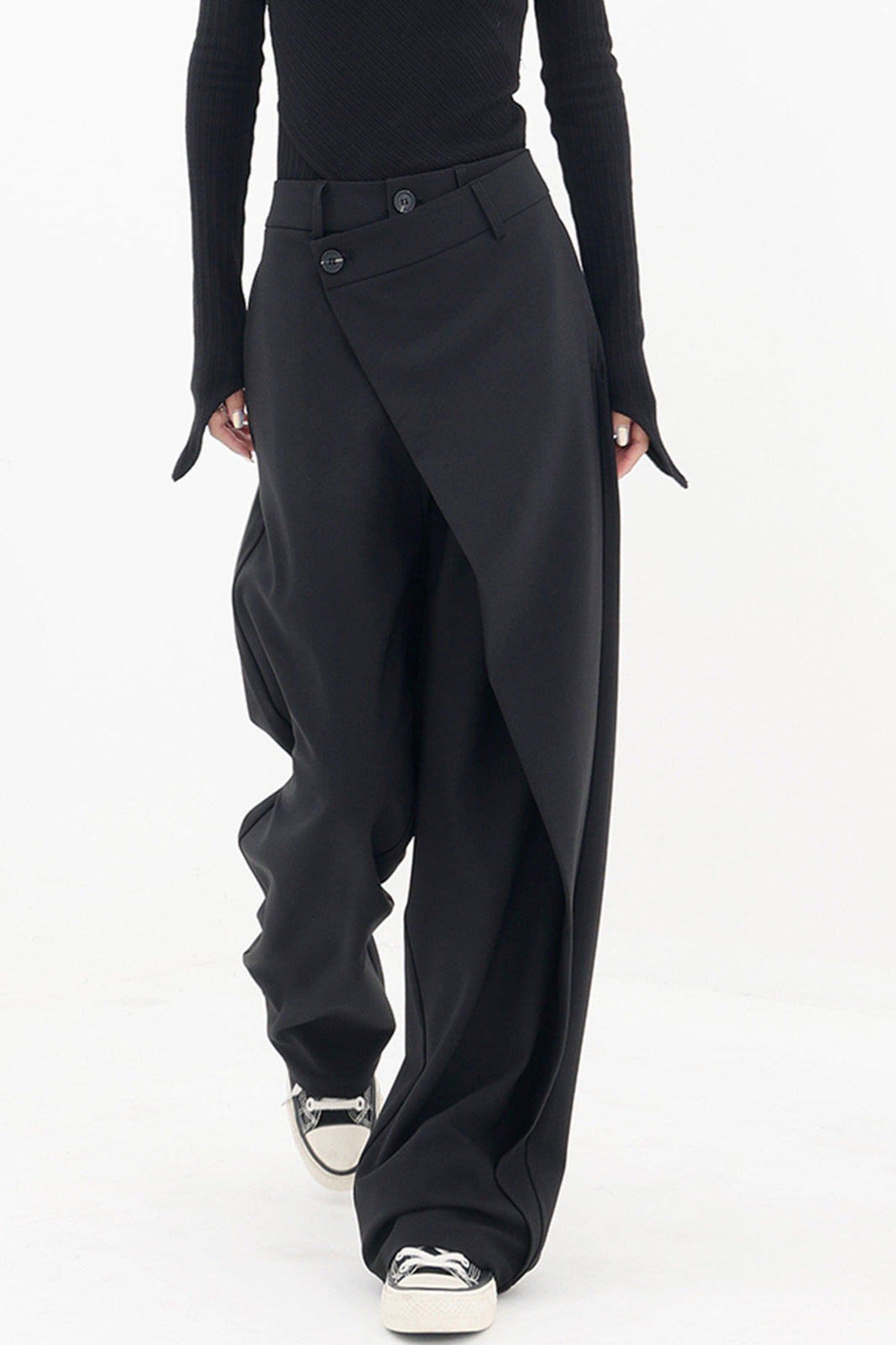 MODERN ELEGANCE | ASYMMETRIC HIGH WAIST WIDE LEG TROUSERS