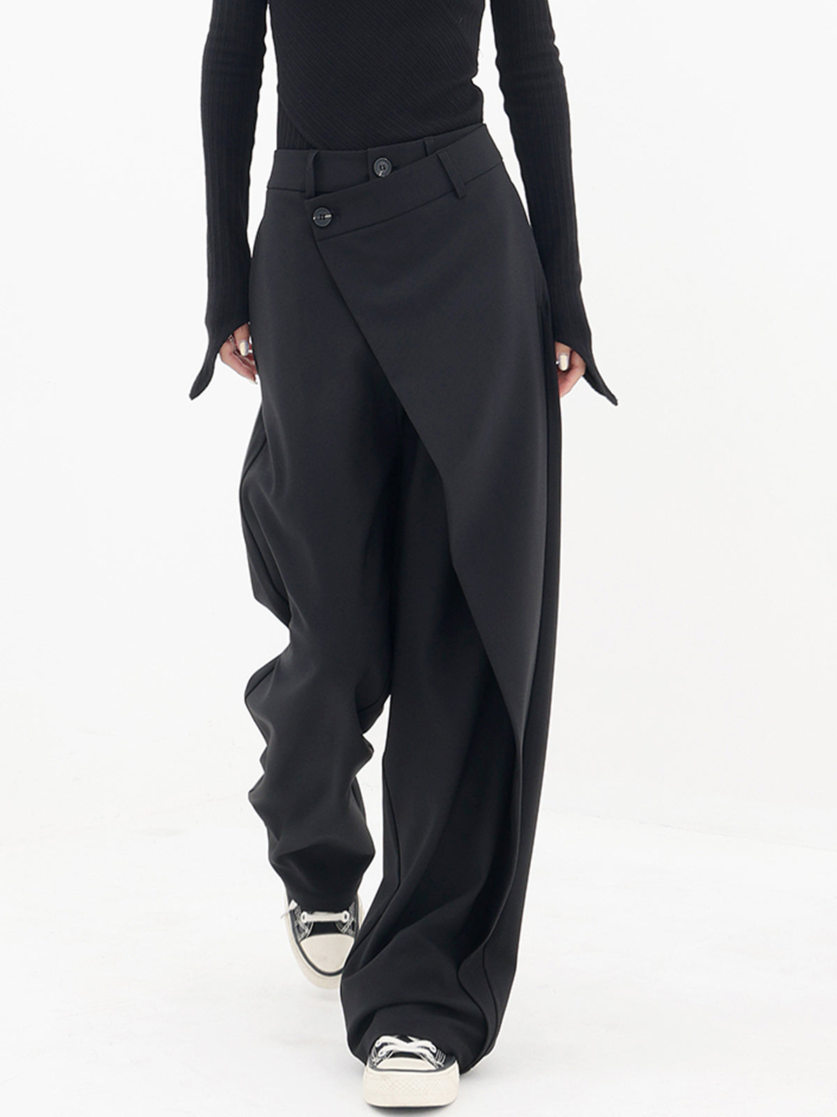 MODERN ELEGANCE | ASYMMETRIC HIGH WAIST WIDE LEG TROUSERS