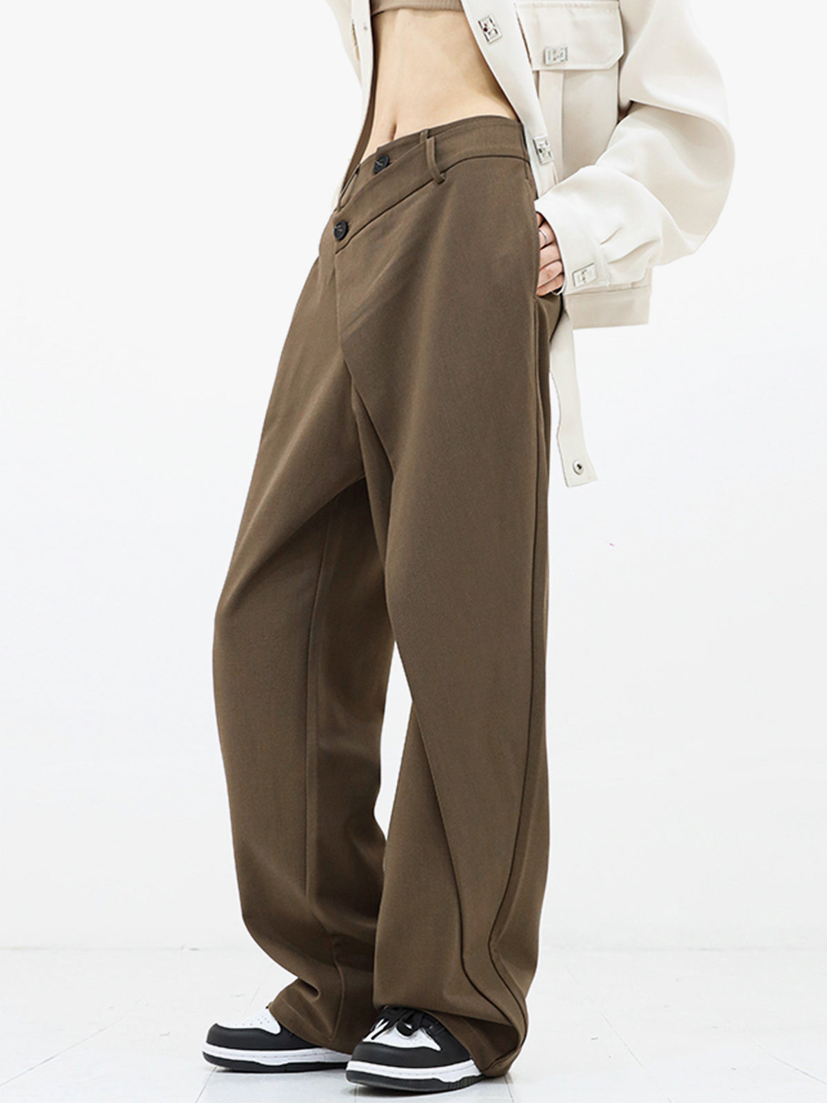 MODERN ELEGANCE | ASYMMETRIC HIGH WAIST WIDE LEG TROUSERS
