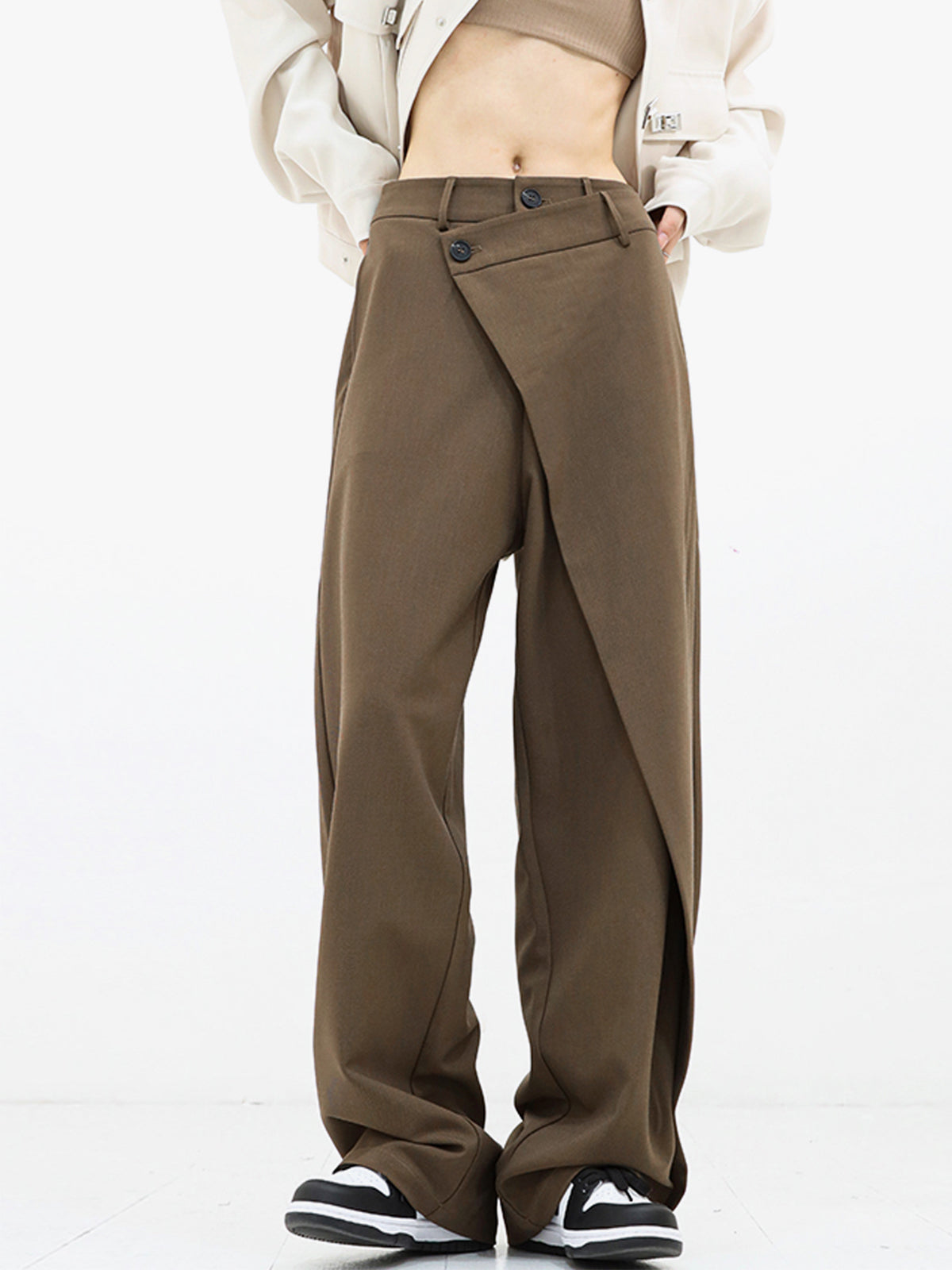 MODERN ELEGANCE | ASYMMETRIC HIGH WAIST WIDE LEG TROUSERS