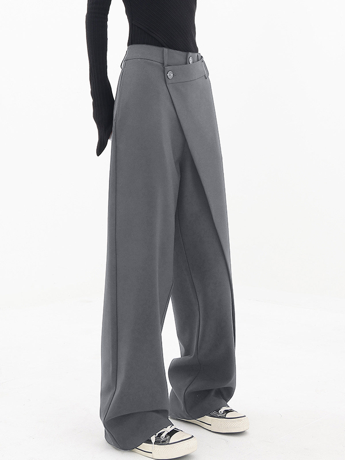 MODERN ELEGANCE | ASYMMETRIC HIGH WAIST WIDE LEG TROUSERS