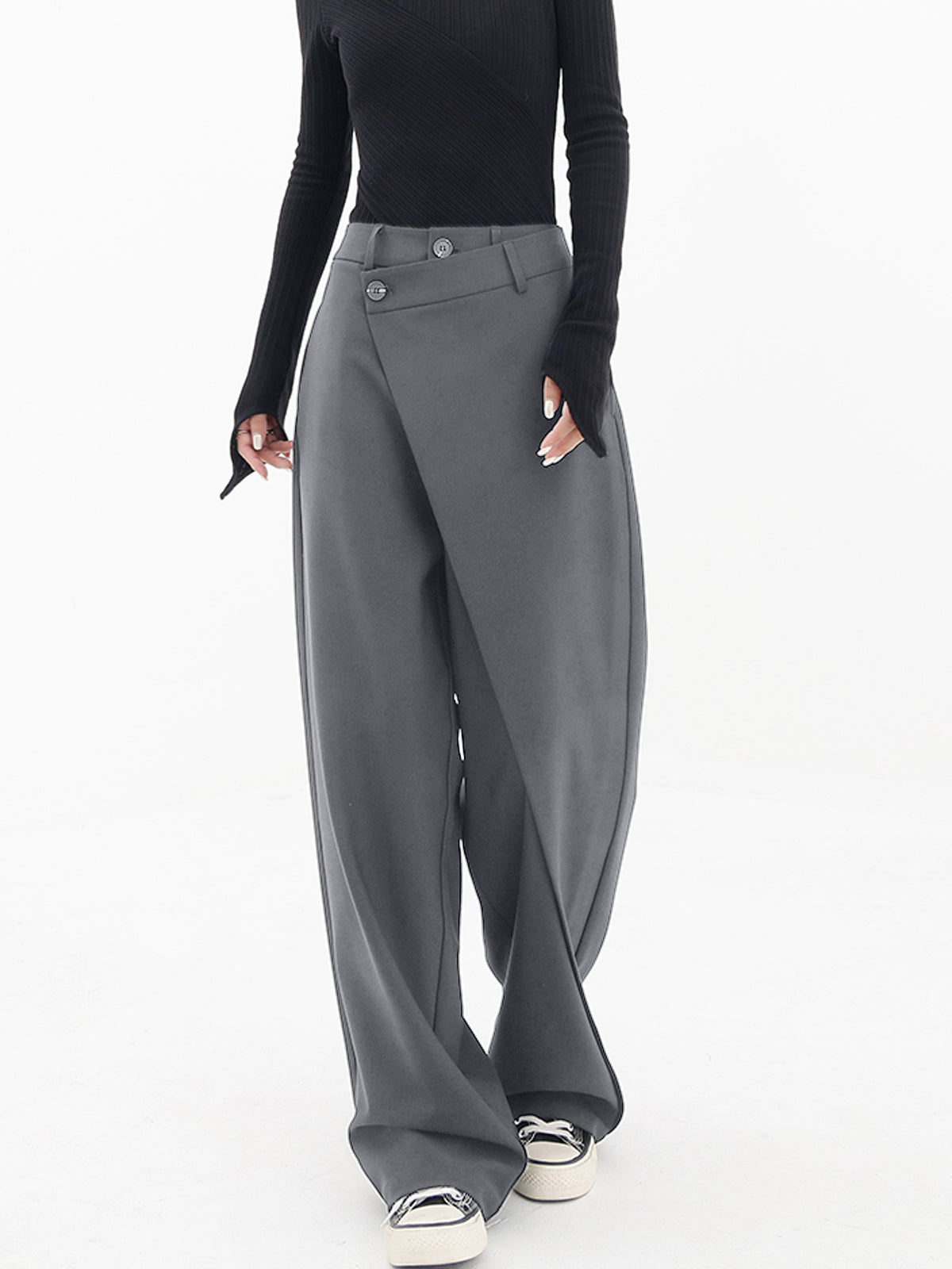 MODERN ELEGANCE | ASYMMETRIC HIGH WAIST WIDE LEG TROUSERS