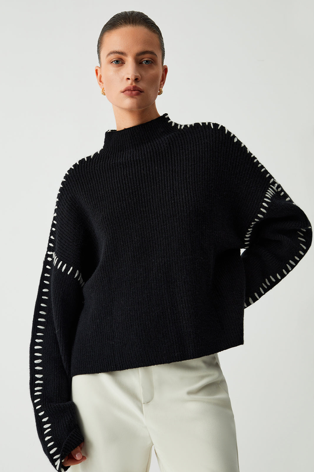 OVERSIZED KNITTED MOCK NECK JUMPER