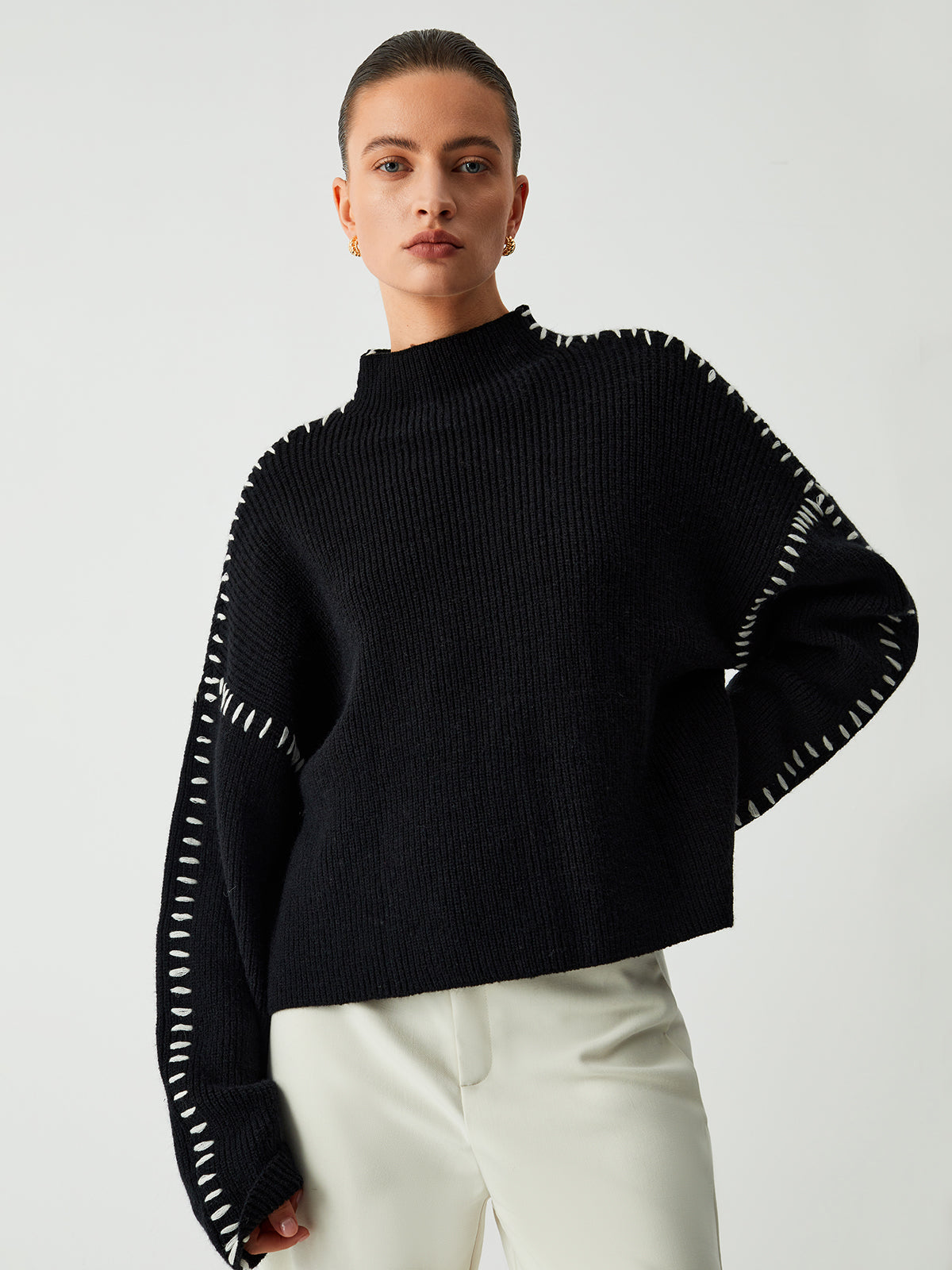 OVERSIZED KNITTED MOCK NECK JUMPER