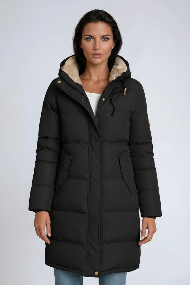 PUFFER COAT | MID LENGTH WINTER JACKET WITH HOOD