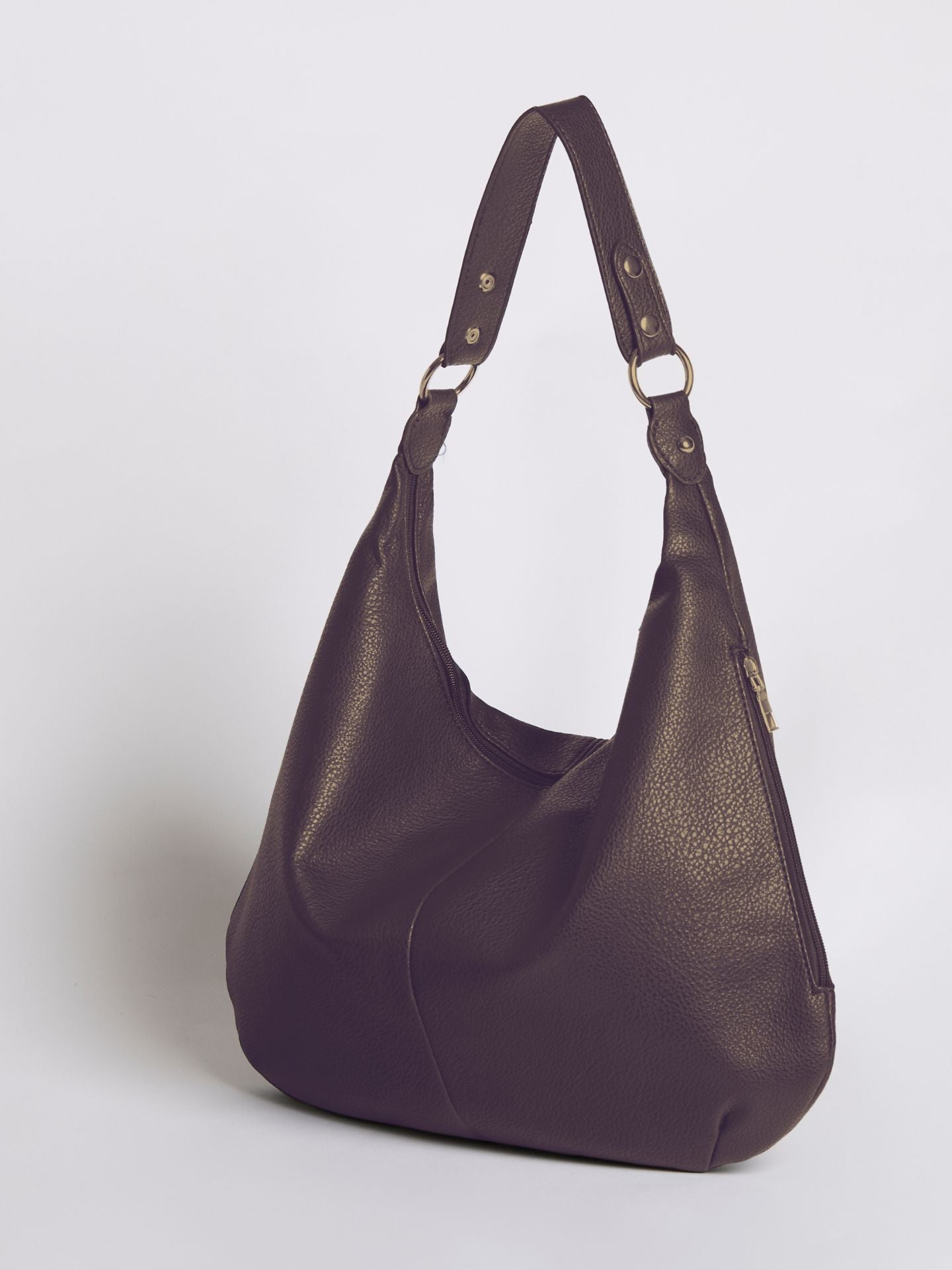 HANDBAG | SOFT LEATHER HOBO BAG WITH METAL RING DETAILS