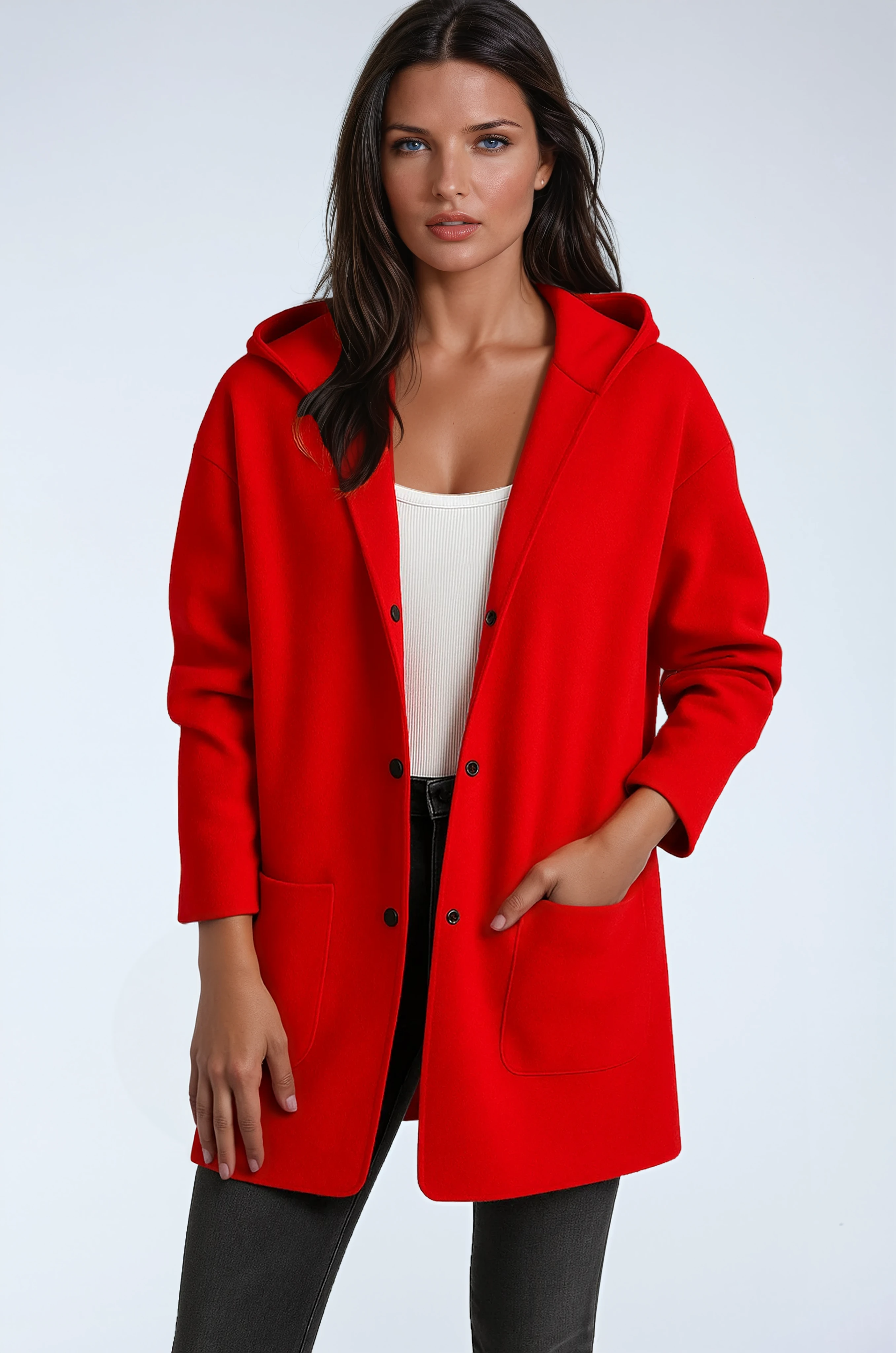 HOODED COAT | WOOL BLEND MID LENGTH JACKET