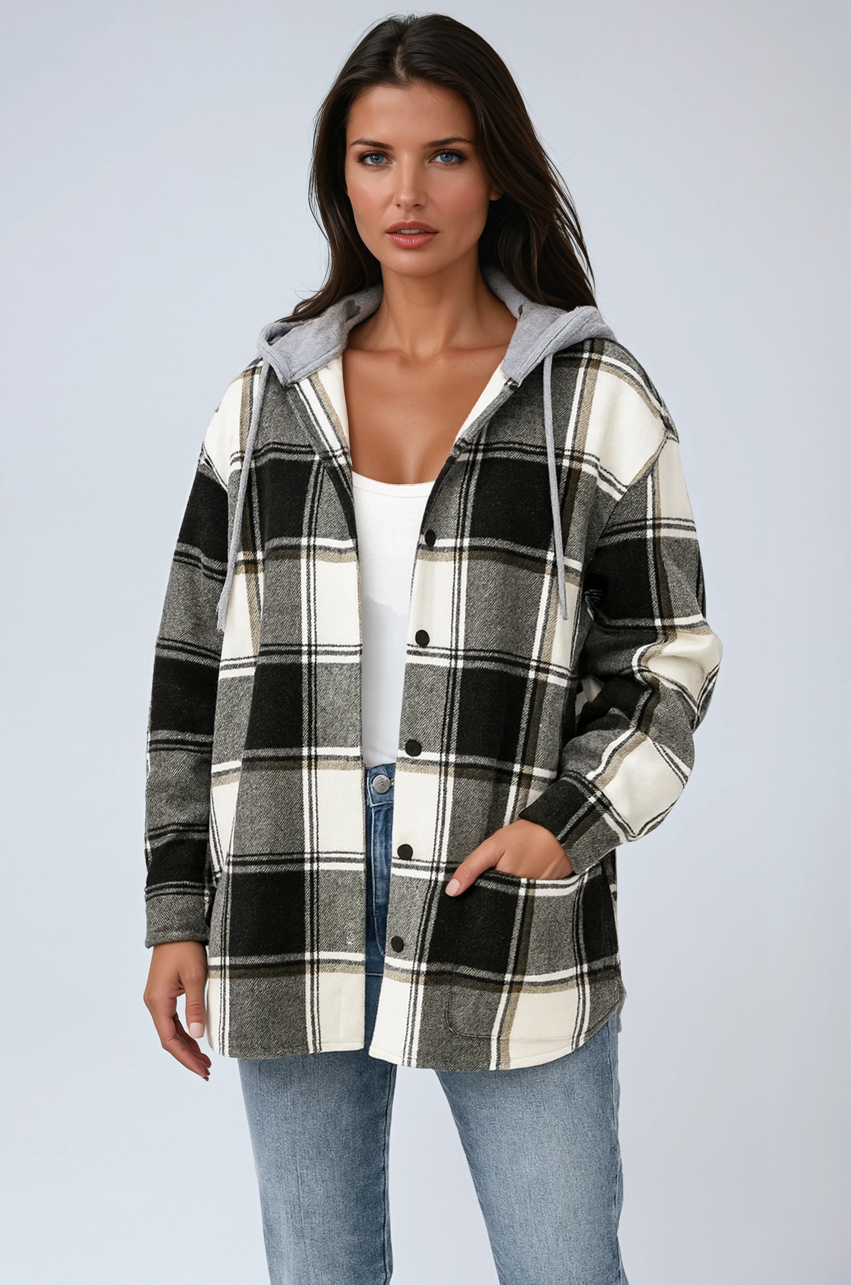 PLAID JACKET | HOODED OVERSIZED COAT