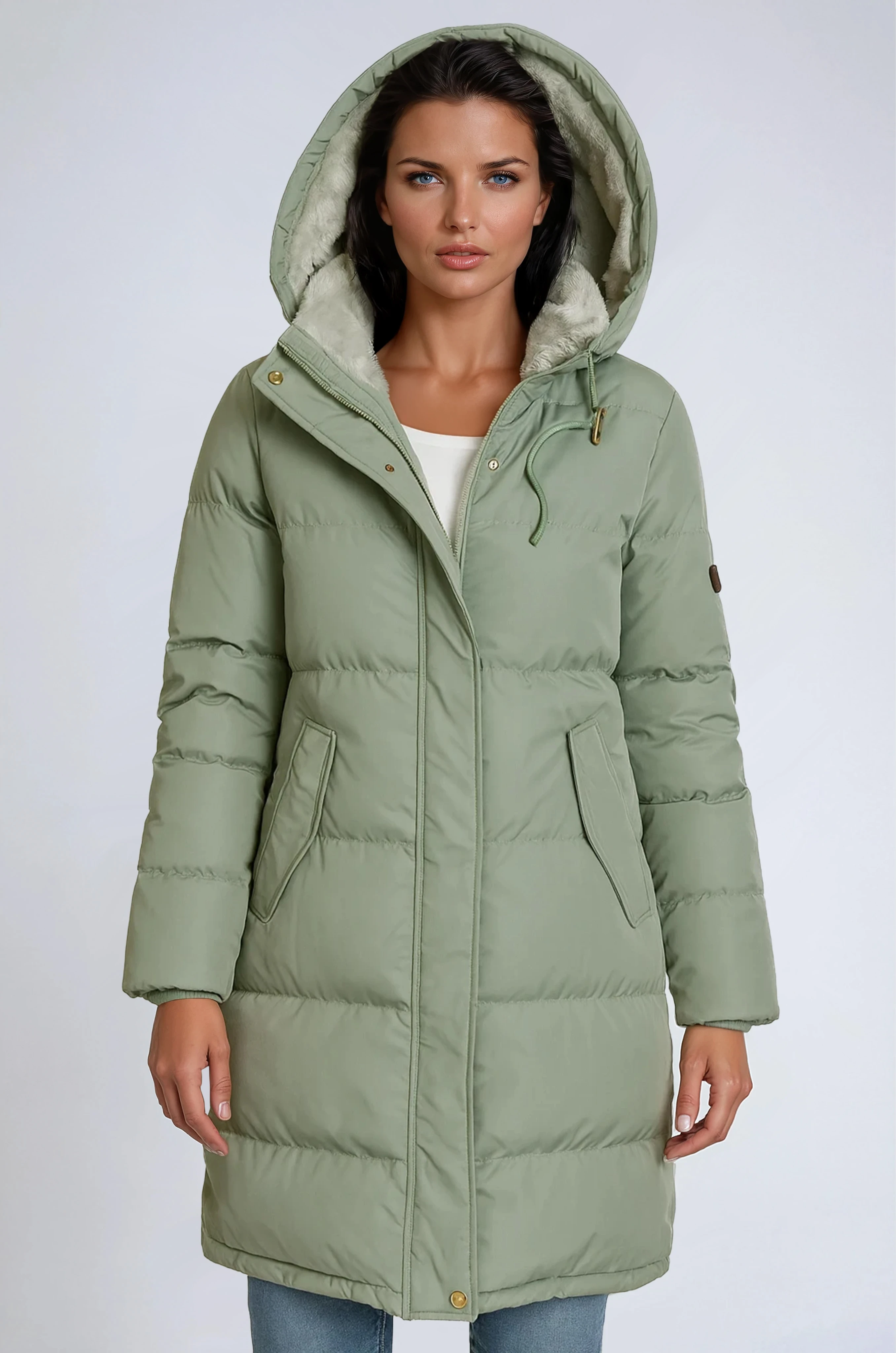 PUFFER COAT | MID LENGTH WINTER JACKET WITH HOOD