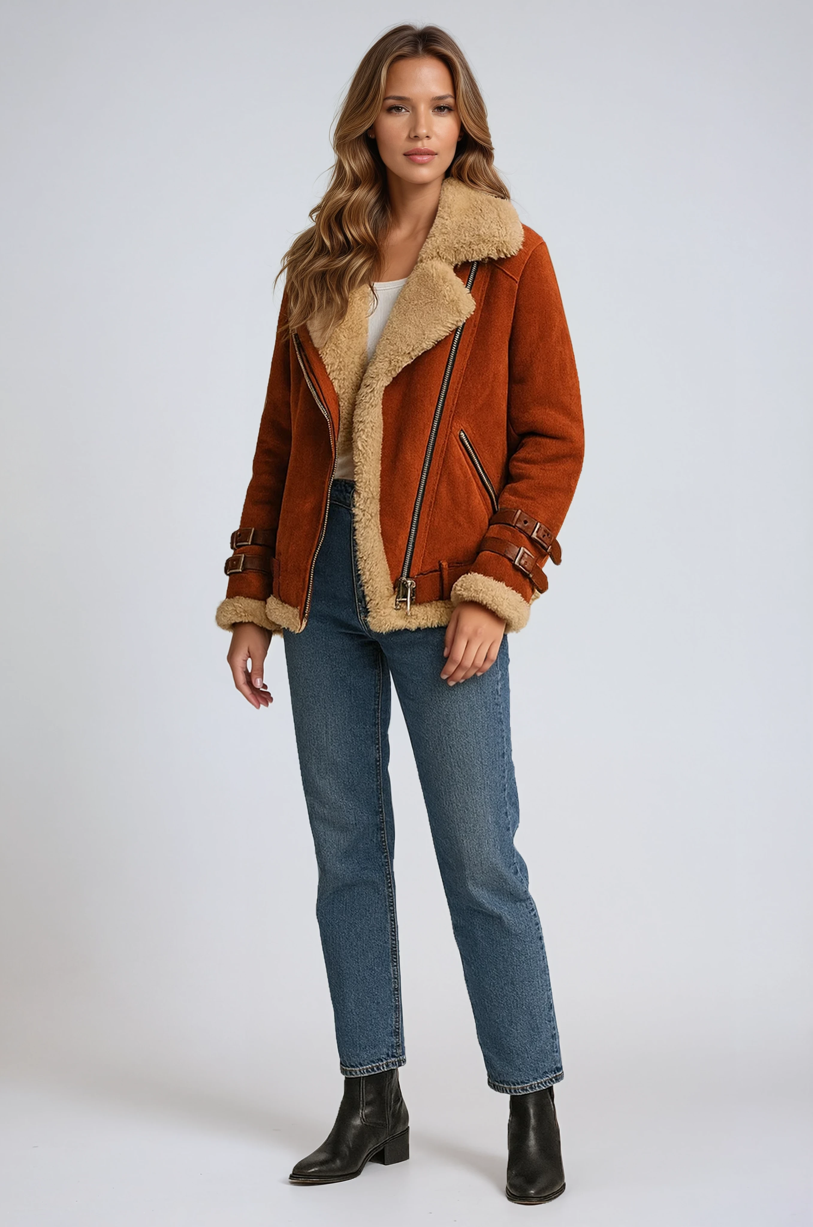 WOMEN'S WOOL AVIATOR JACKET WITH BUCKLES