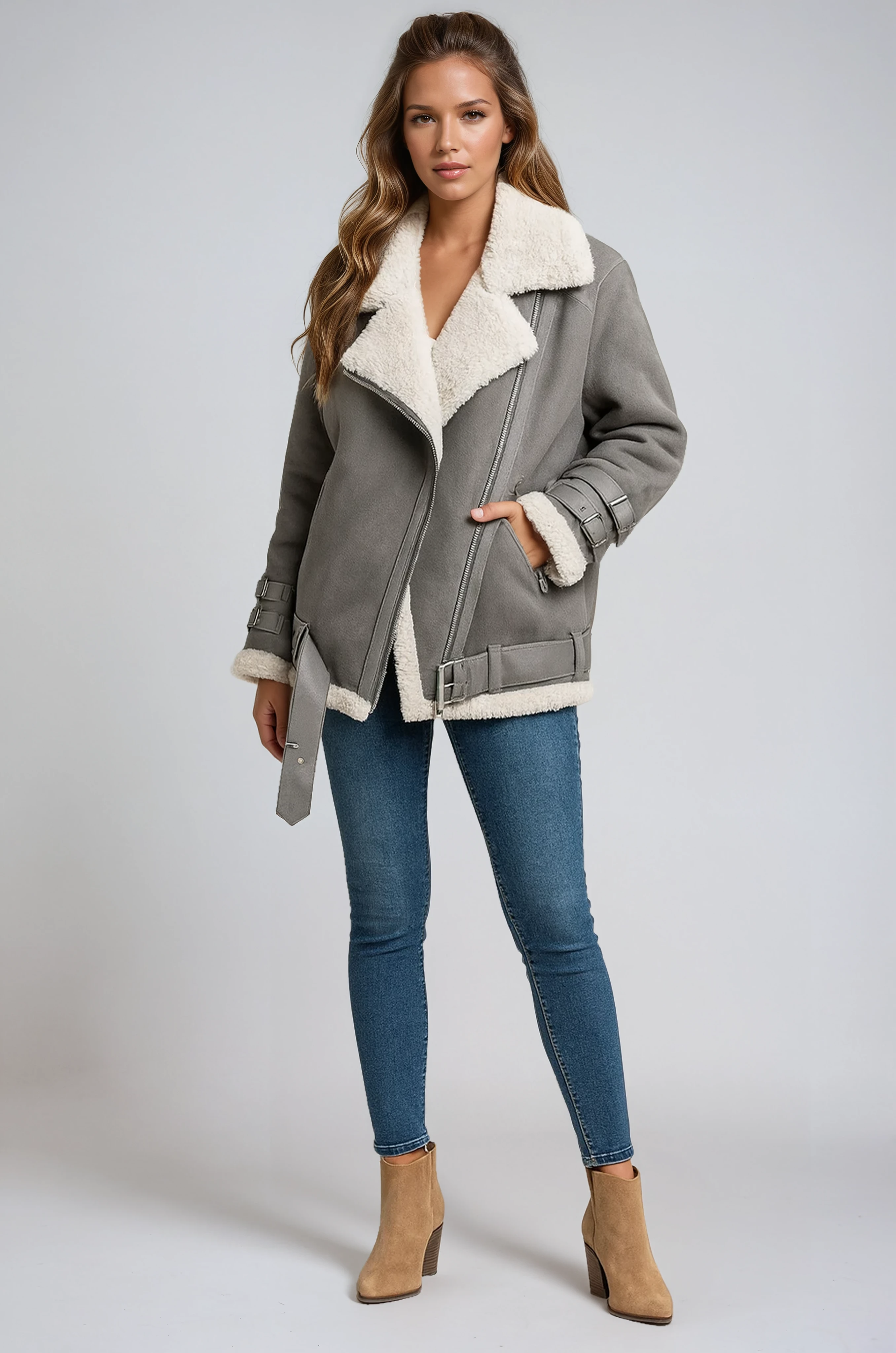 WOMEN'S WOOL AVIATOR JACKET WITH BUCKLES