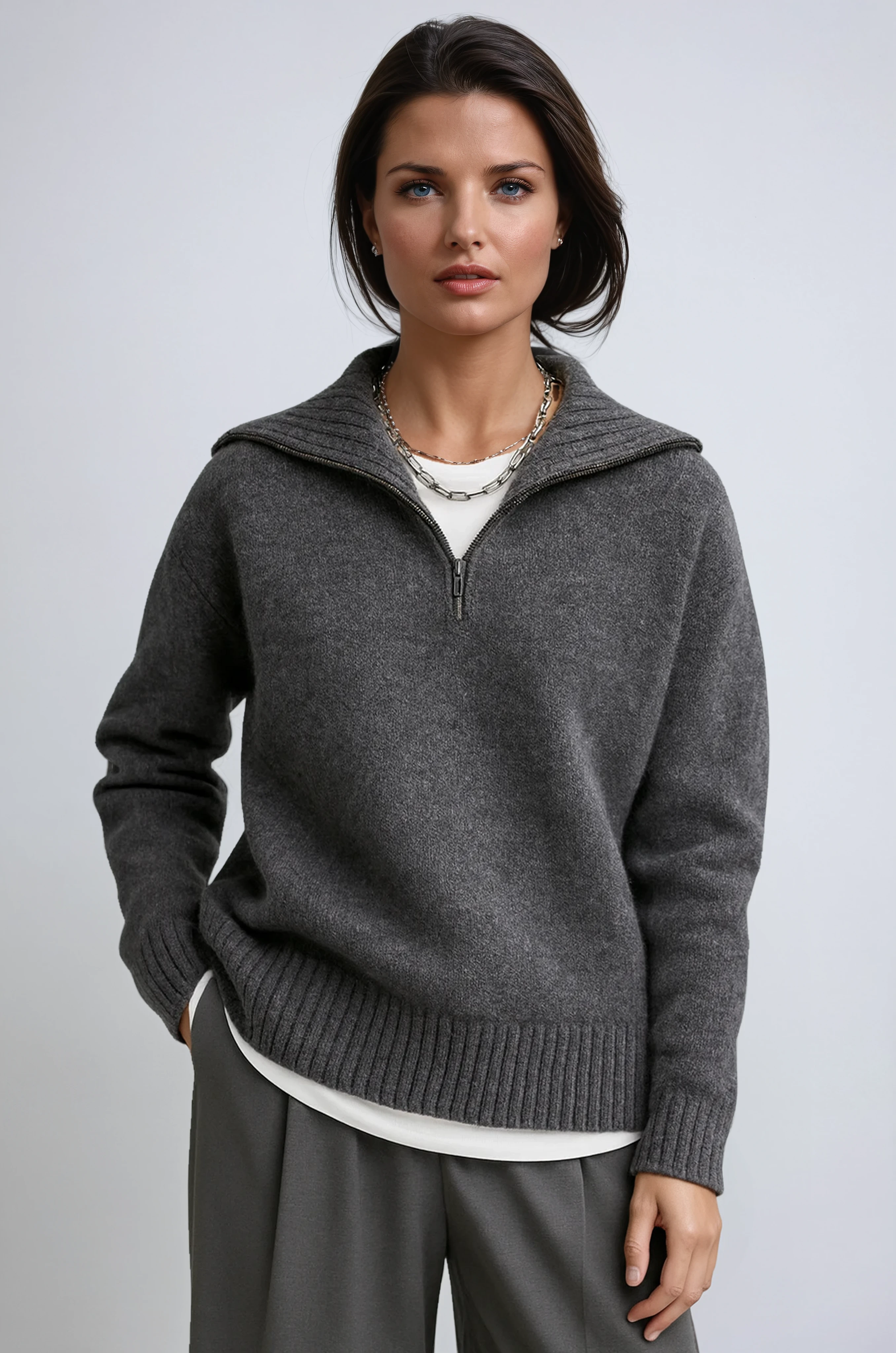 HALF ZIP KNITTED JUMPER – HIGH NECK