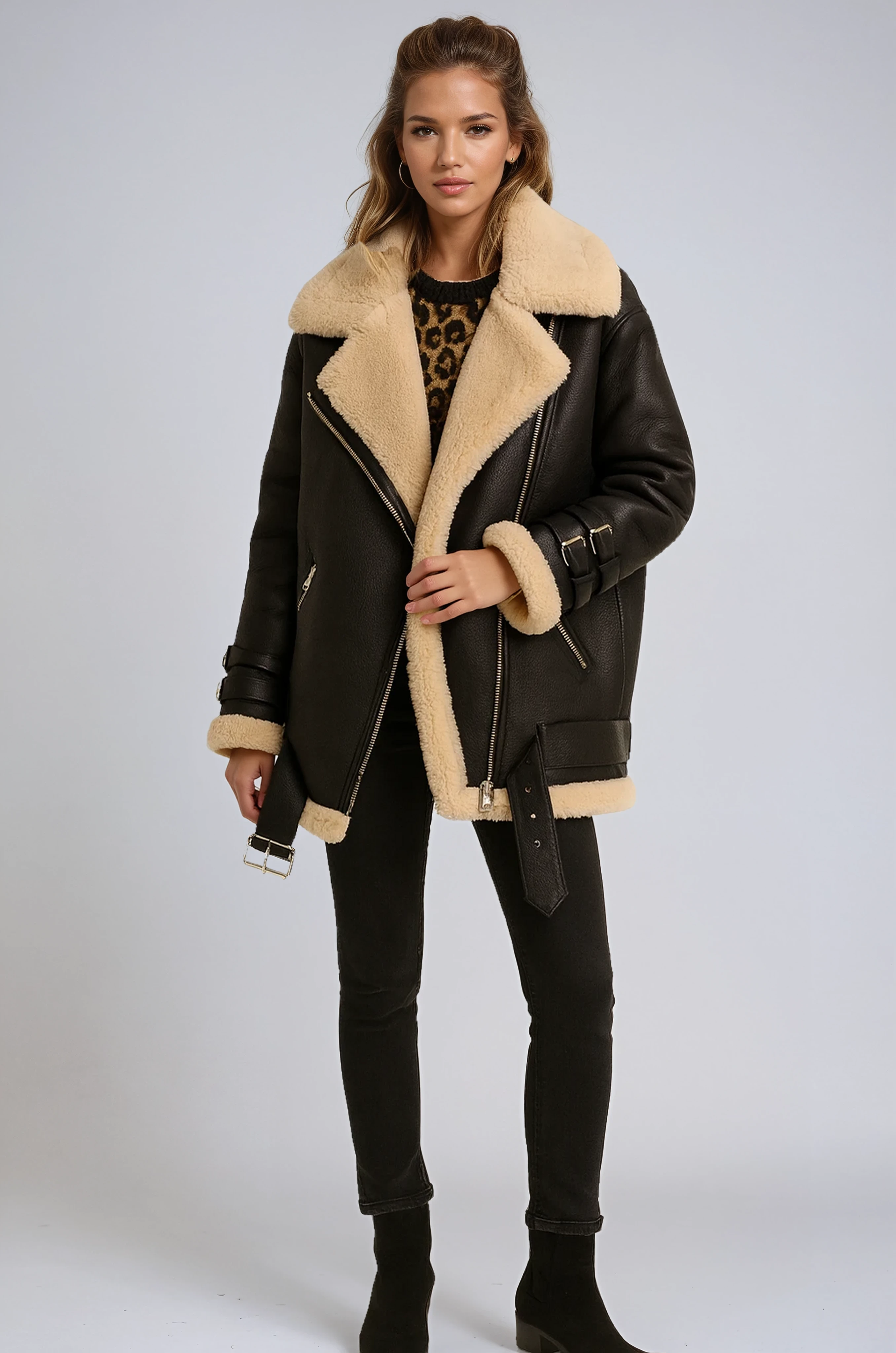 WOMEN'S WOOL AVIATOR JACKET WITH BUCKLES