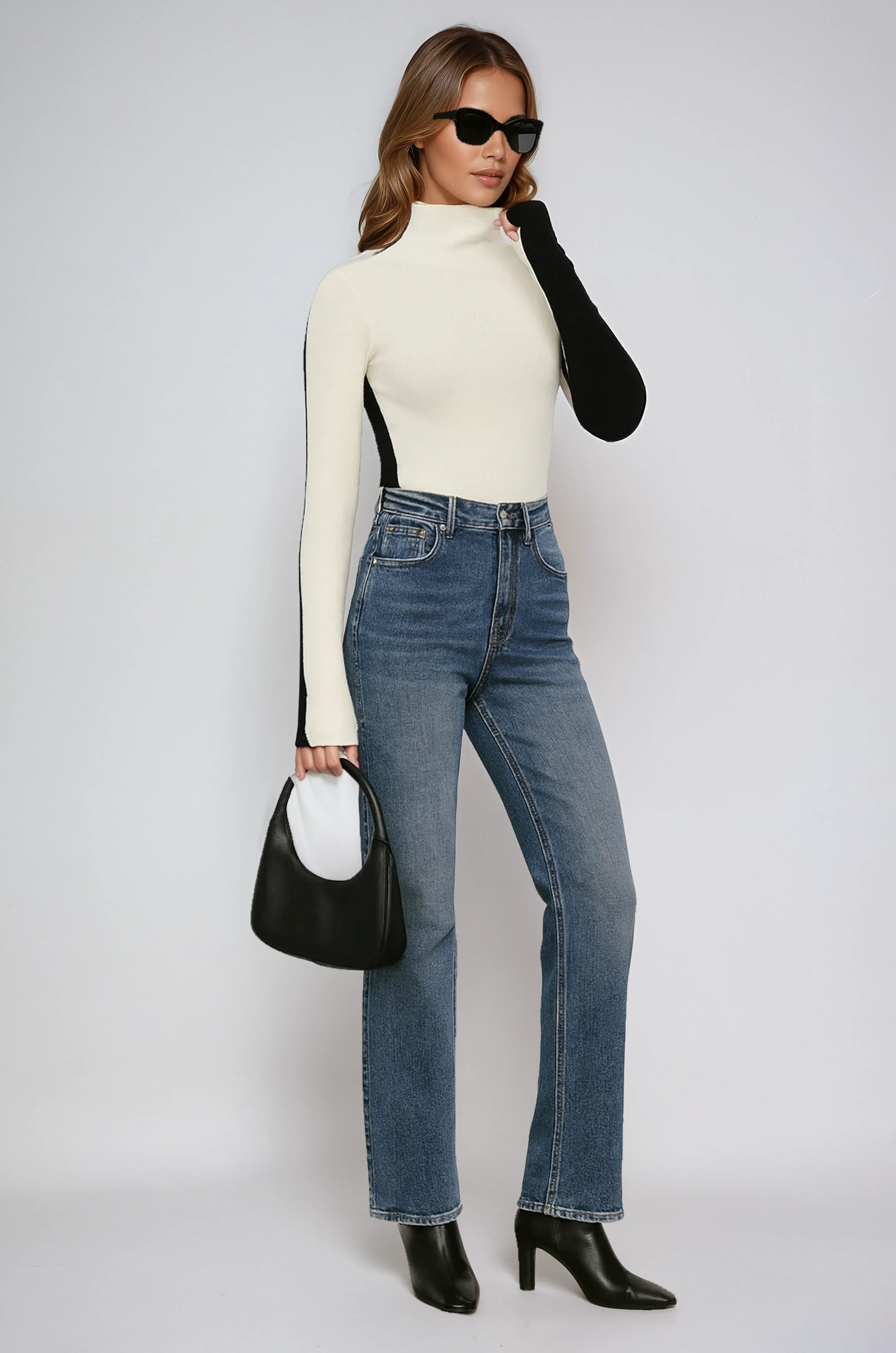 TWO TONE LONG SLEEVE KNITTED TOP