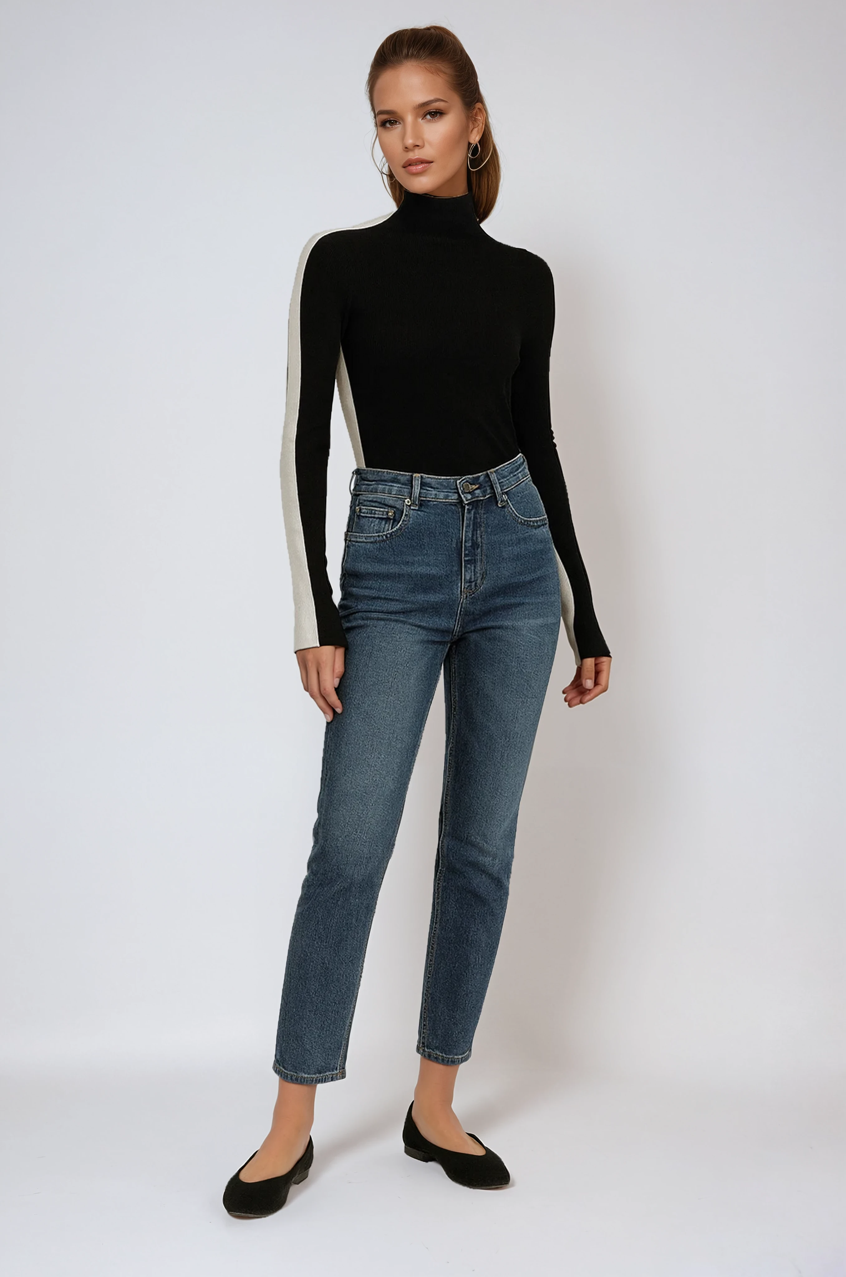 TWO TONE LONG SLEEVE KNITTED TOP