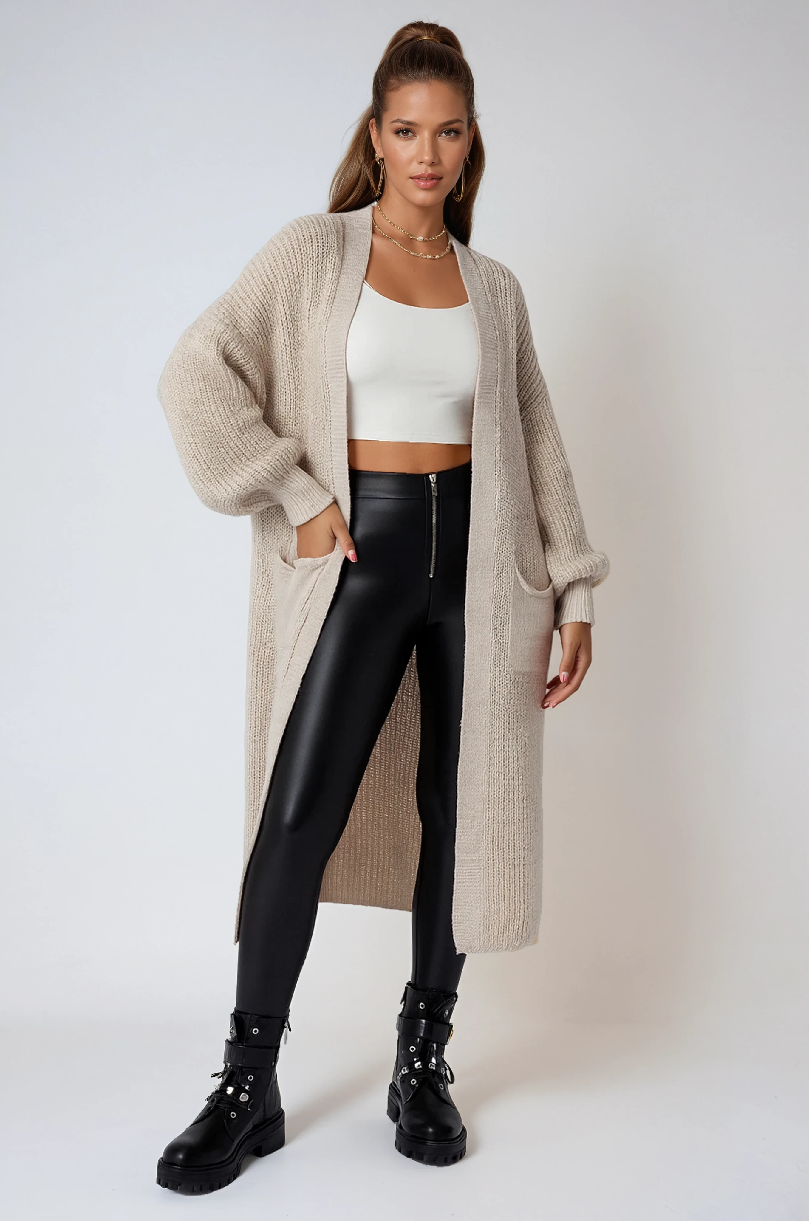 LONG KNITTED CARDIGAN – OPEN FRONT