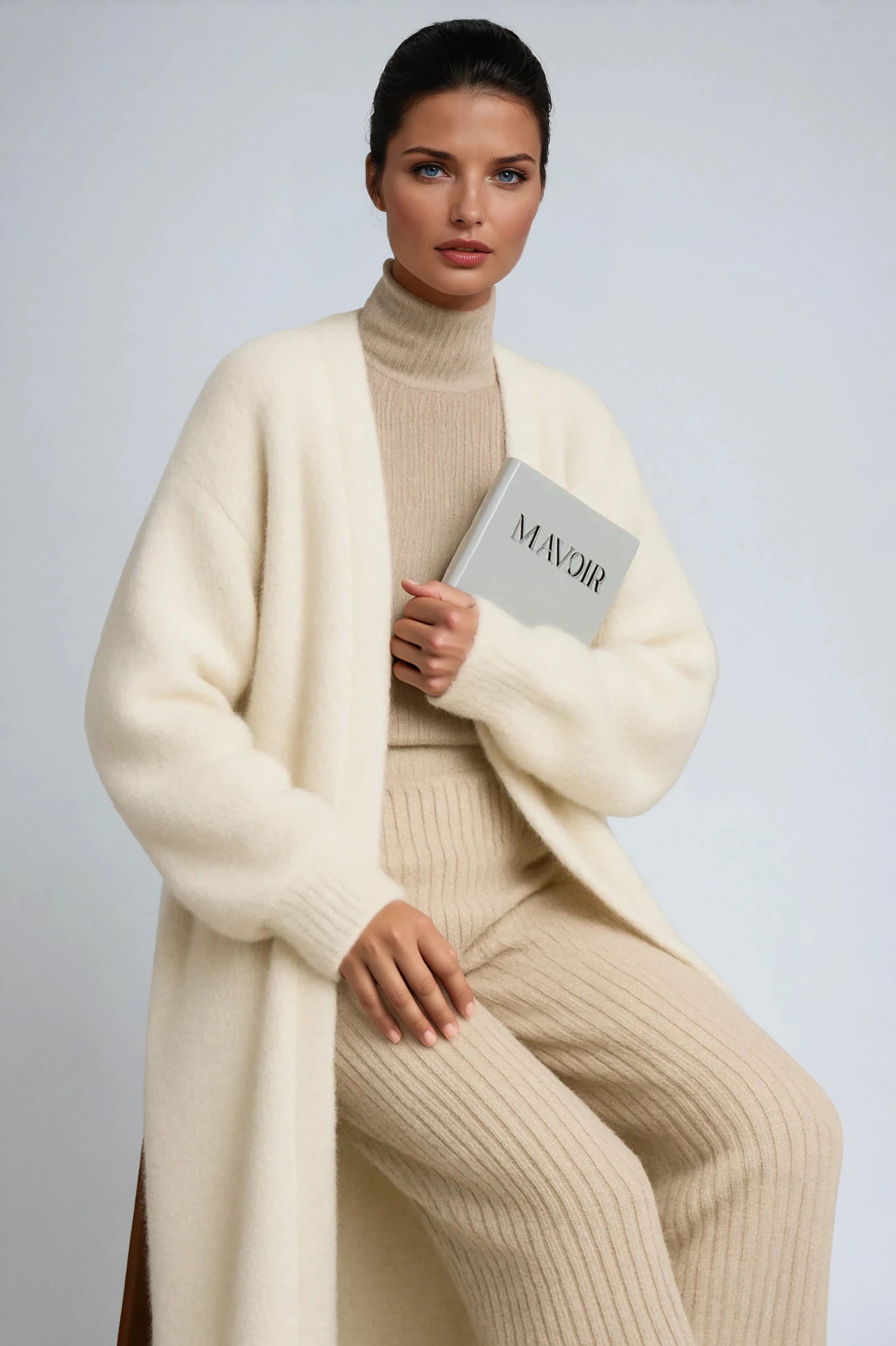 LONG WOOL CARDIGAN – OPEN FRONT COAT