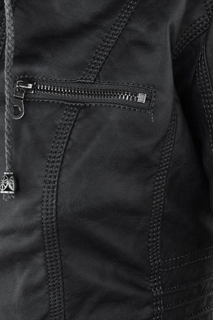 WOMEN’S LEATHER JACKET | CASUAL ZIP-UP HOODED DESIGN